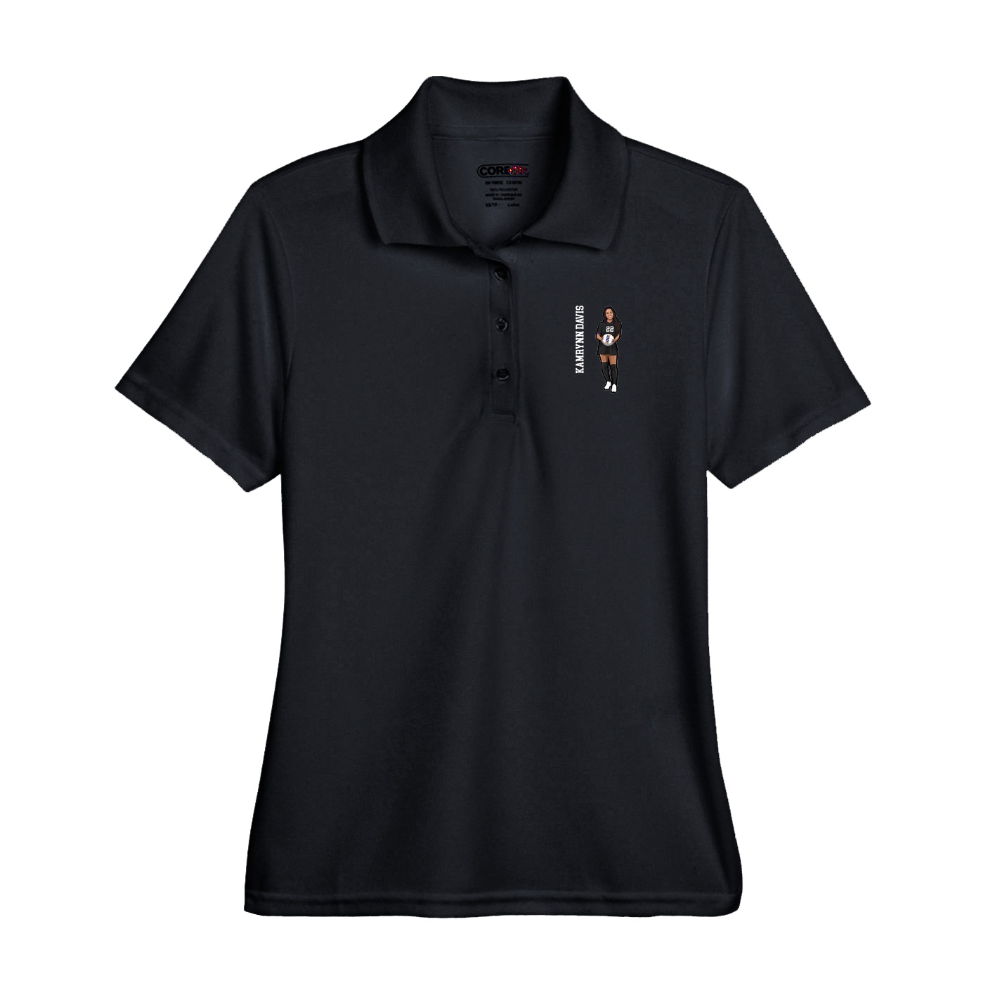 Performance Polo — Name Vertical in Black