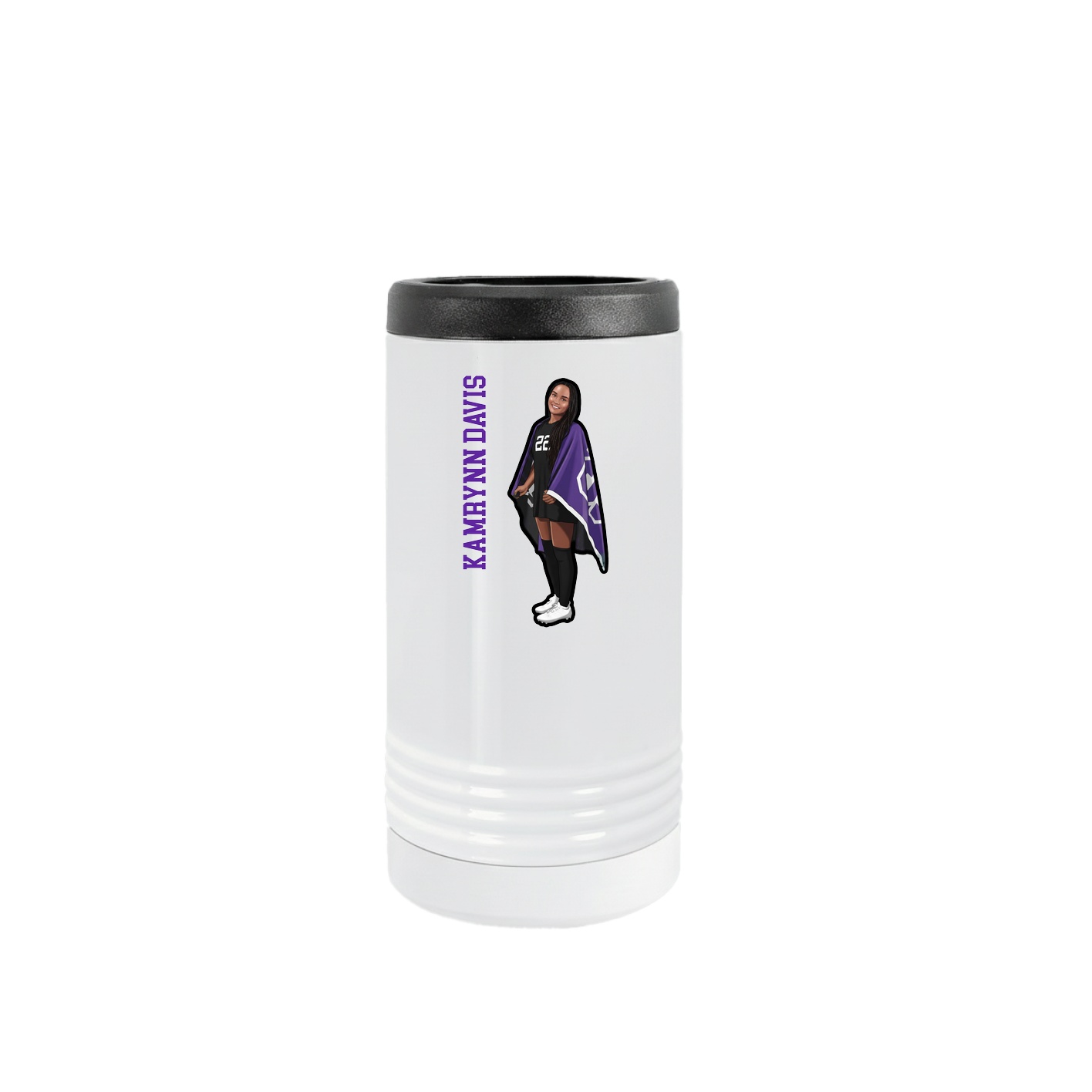 Slim Beverage Holder — Name Vertical in White