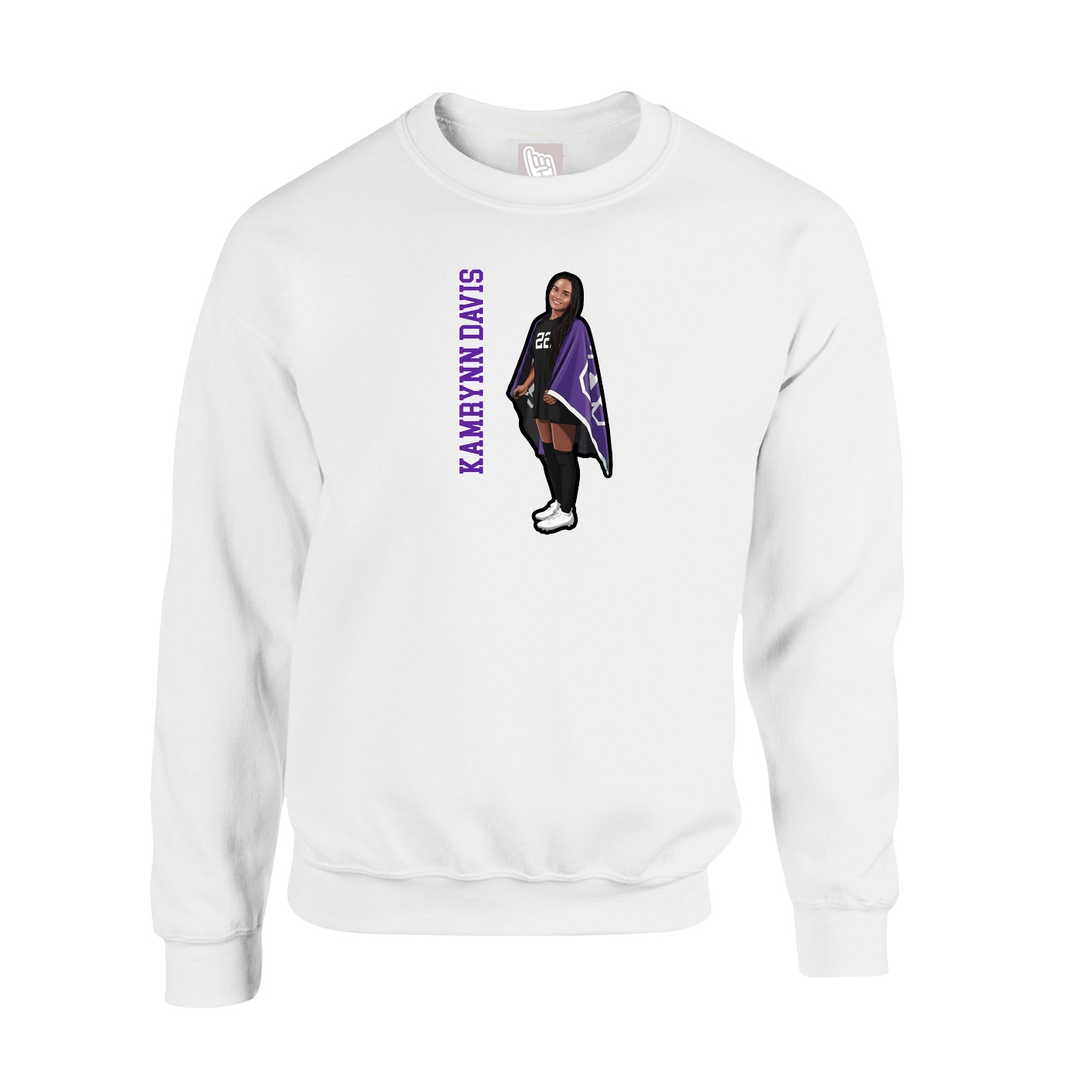 Fleece Crew — Name Vertical in White