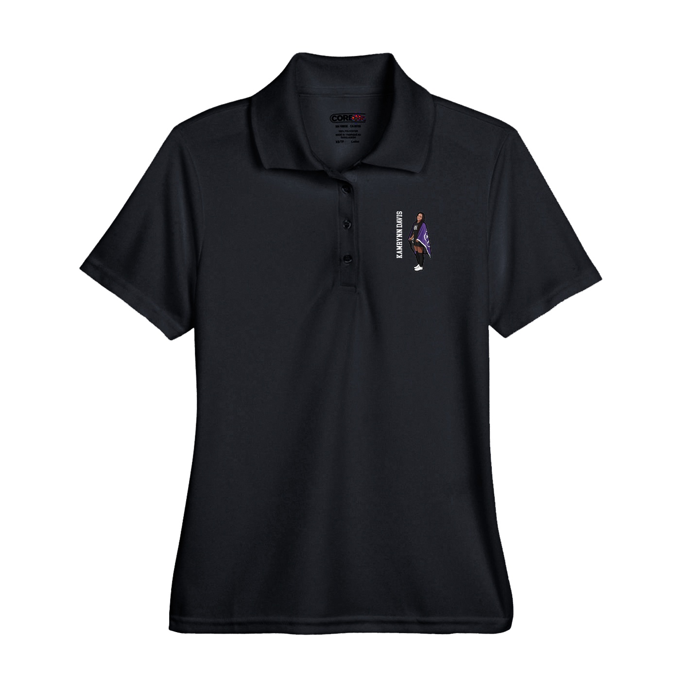 Performance Polo — Name Vertical in Black