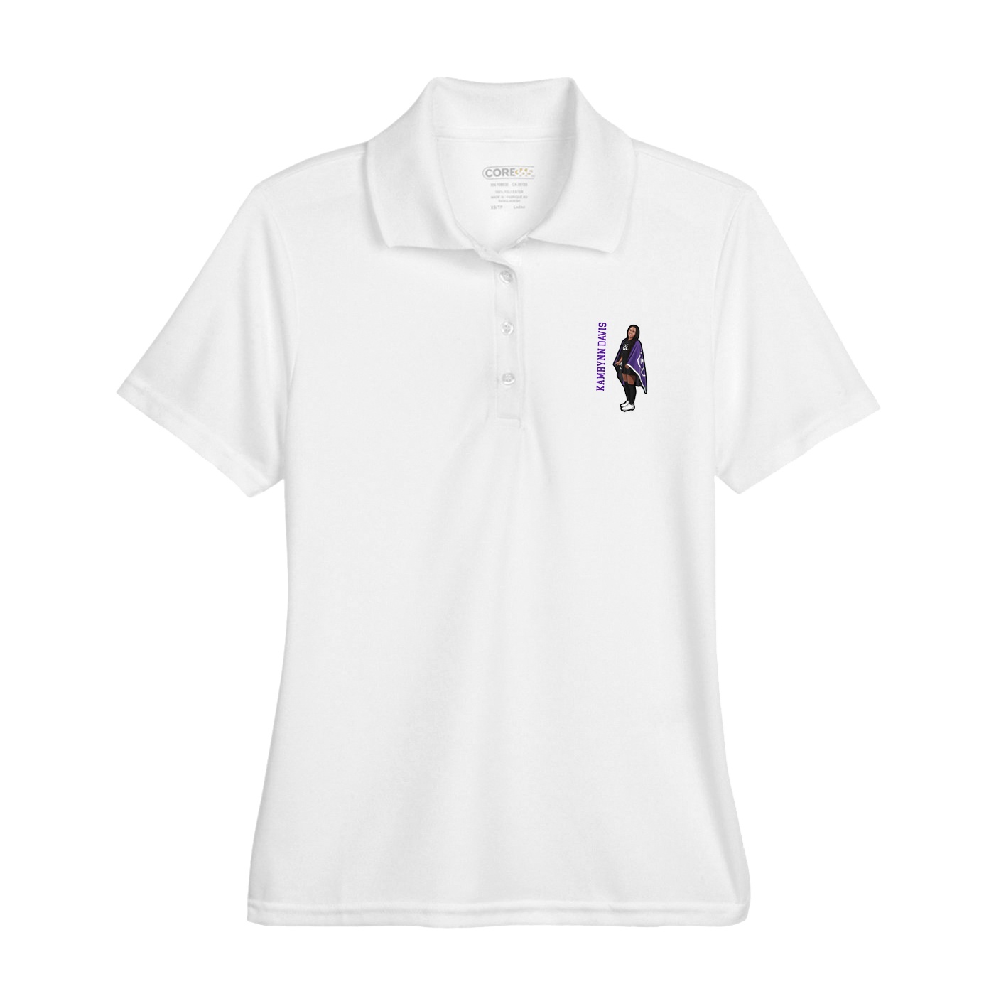 Womens Performance Polo — Name Vertical in White