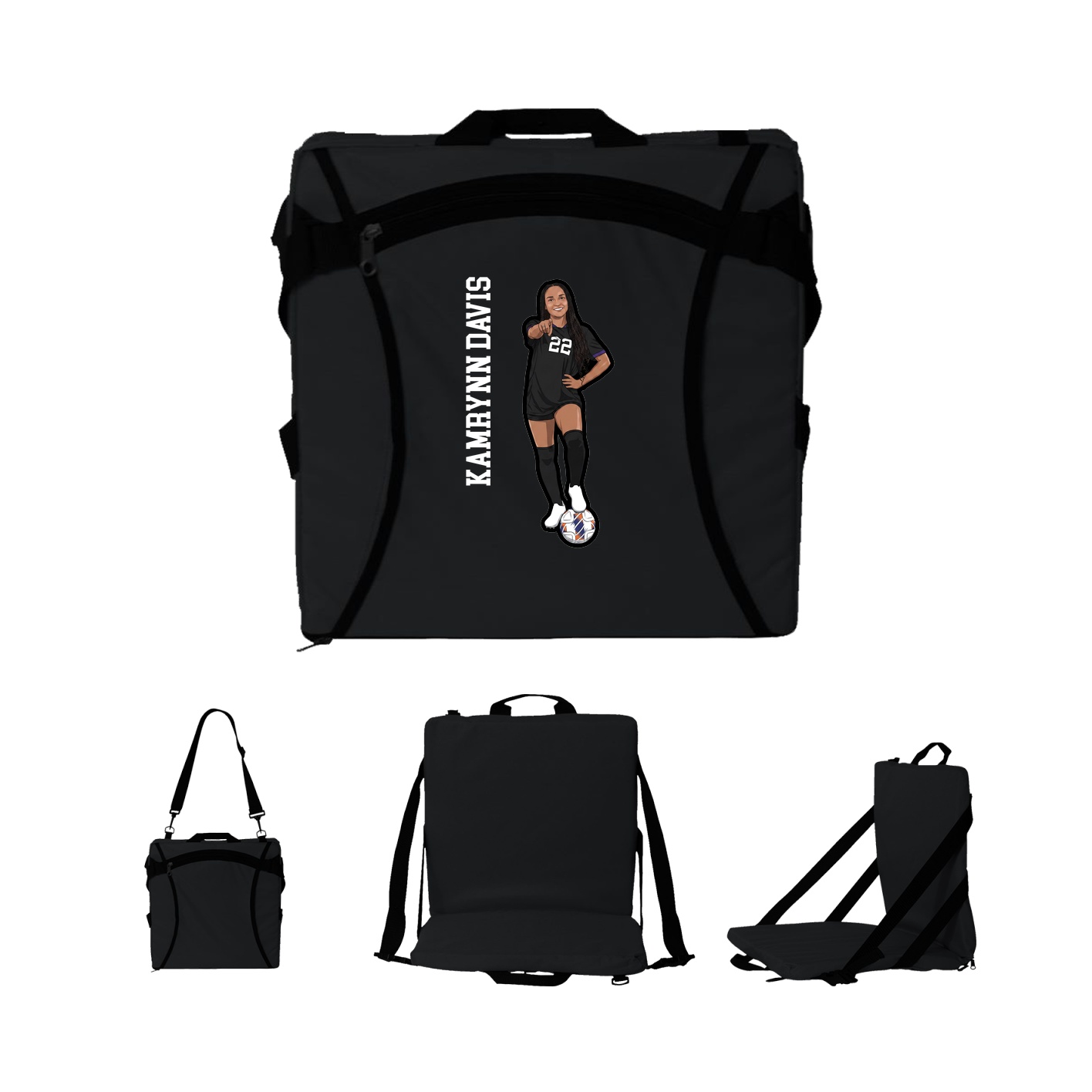 Folding Stadium Seat — Name Vertical in Black