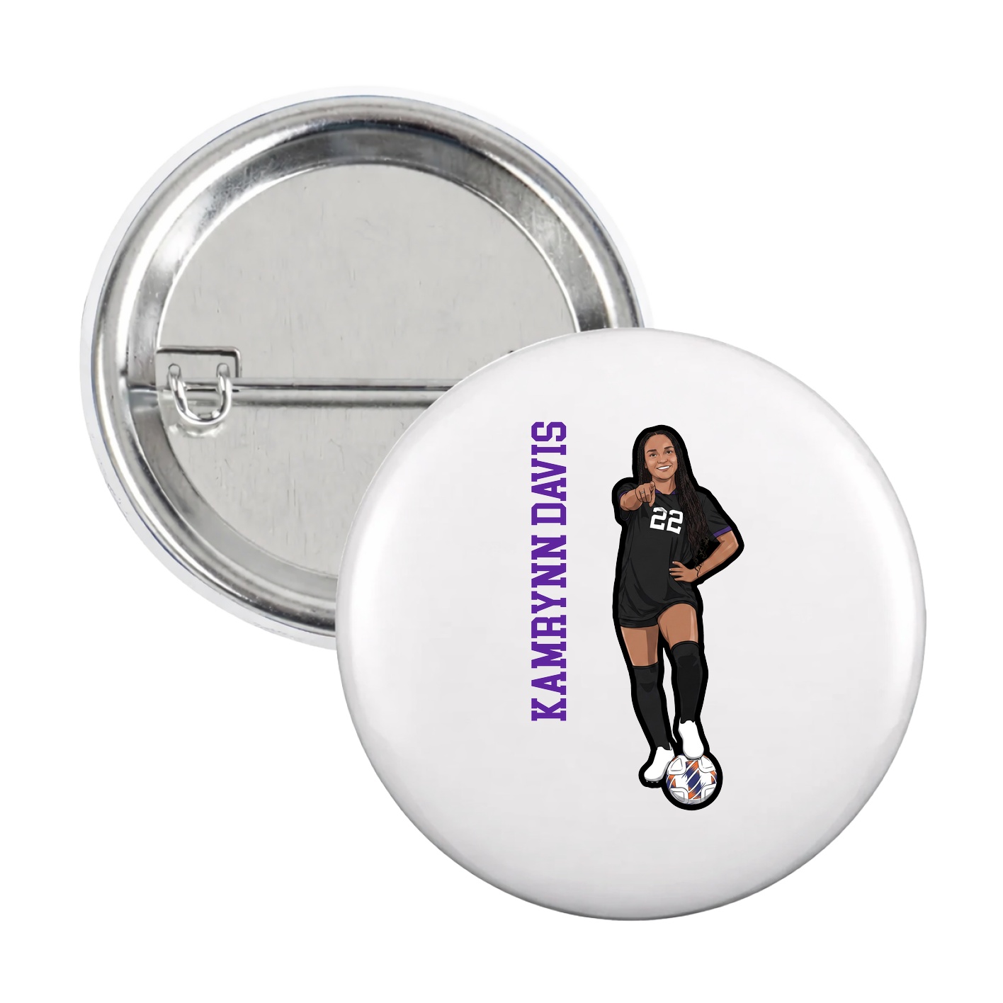 Game Day Button — Name Vertical in White