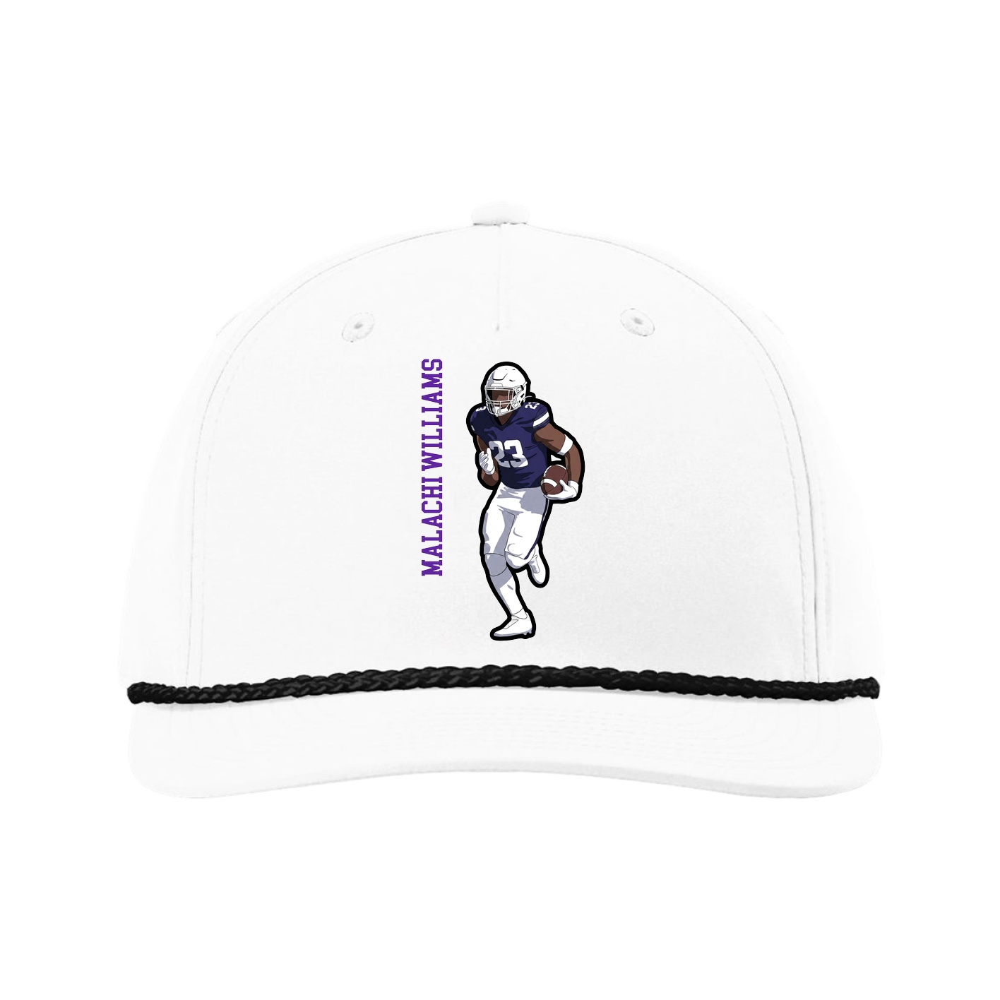 Five-Panel Classic Rope Cap — Name Vertical in White