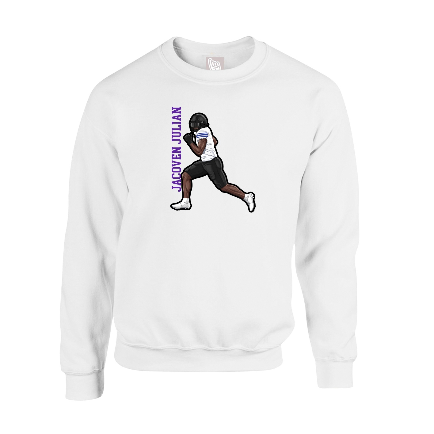 Fleece Crew — Name Vertical in White