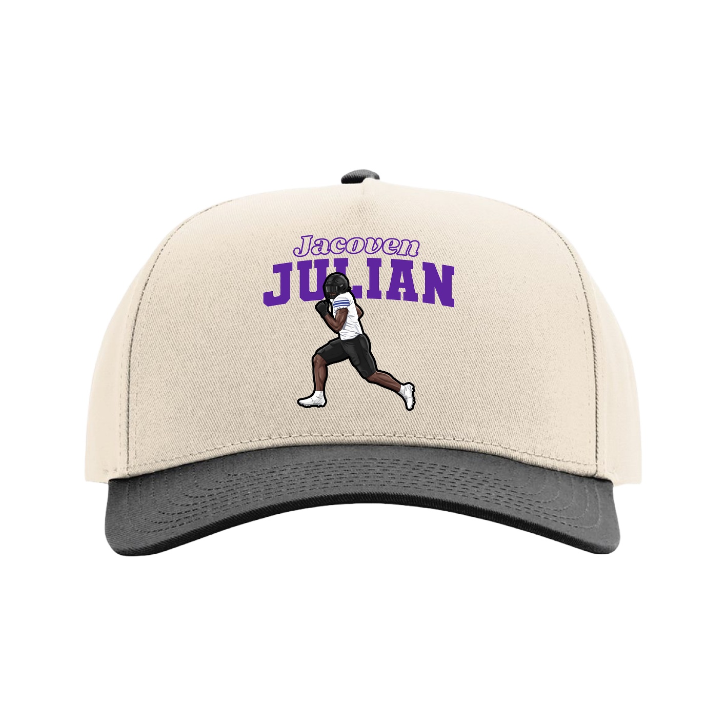 Full Fabric Five-Panel Champ Cap — Name Arch in Cream/Black