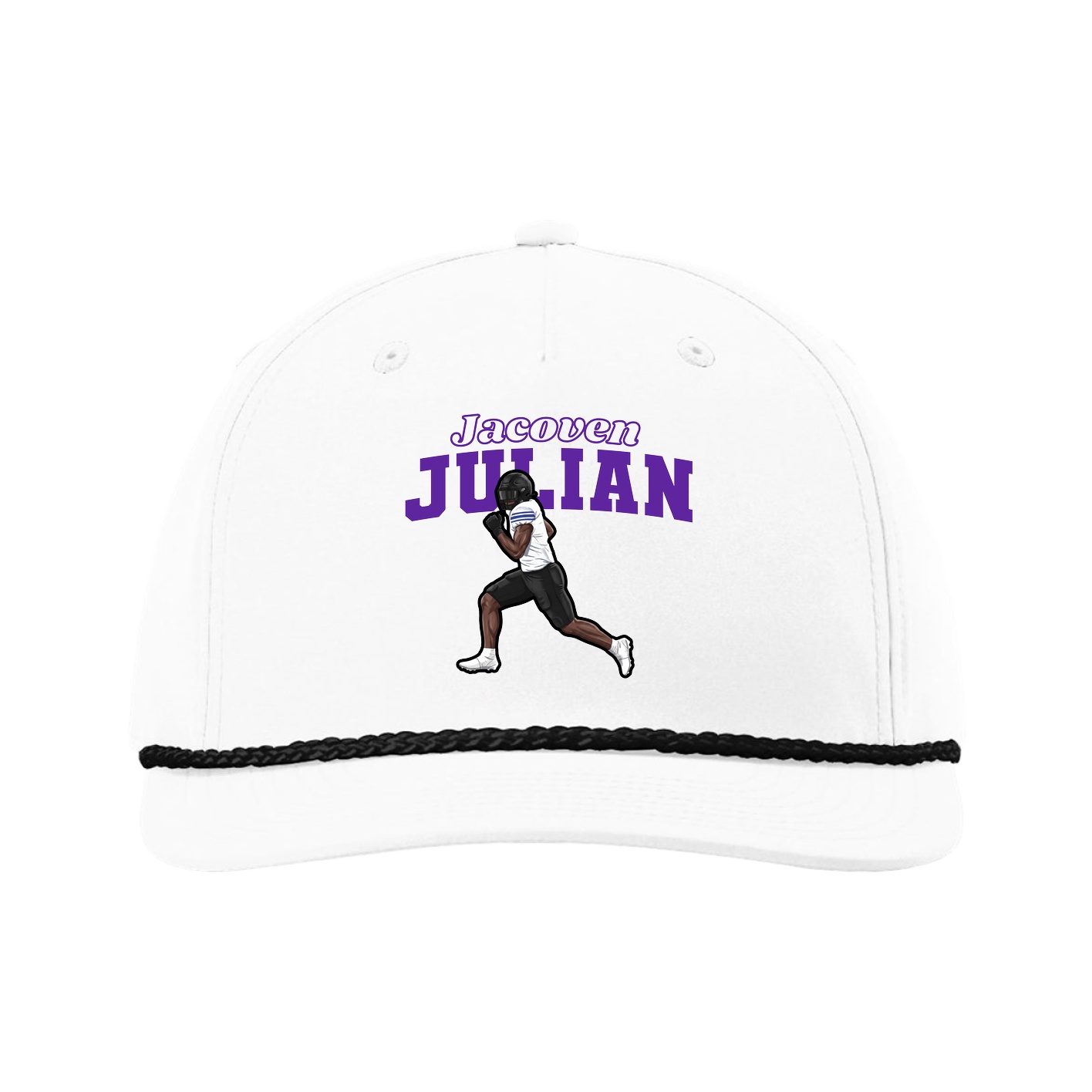 Five-Panel Classic Rope Cap — Name Arch in White