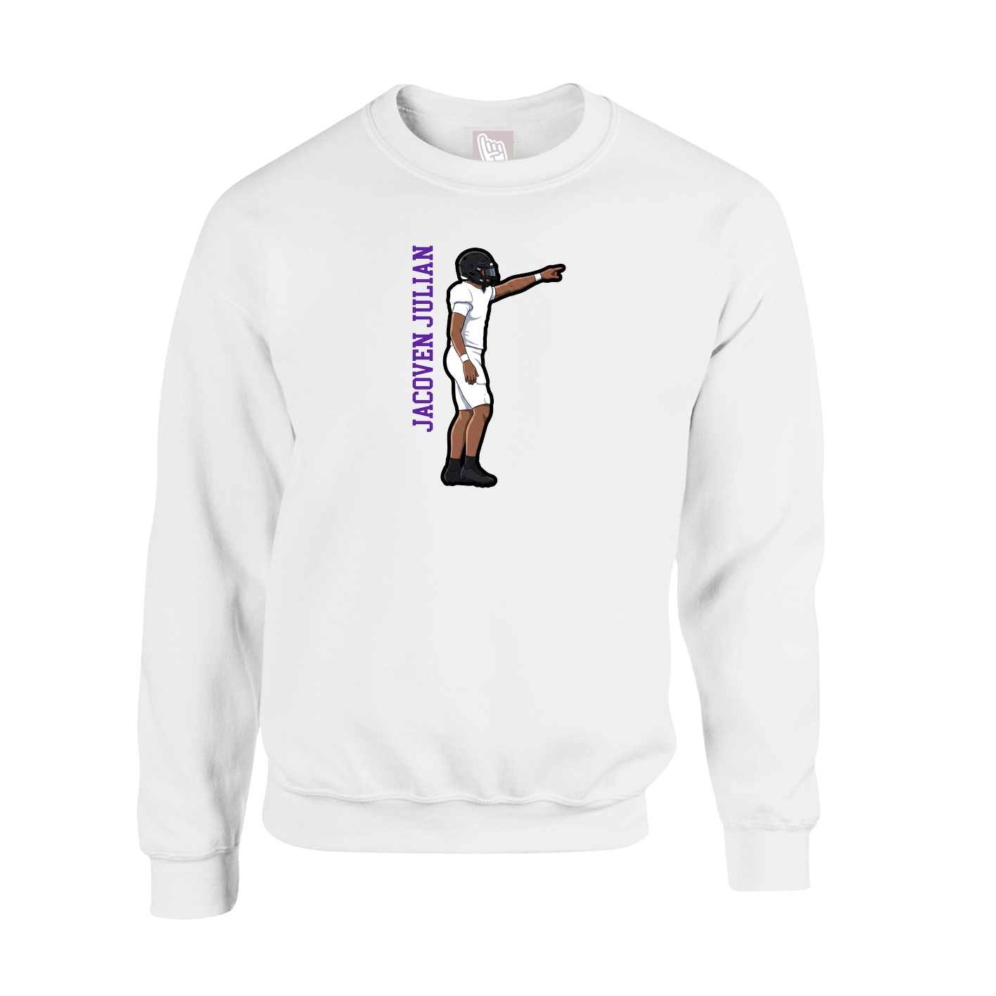 Fleece Crew — Name Vertical in White