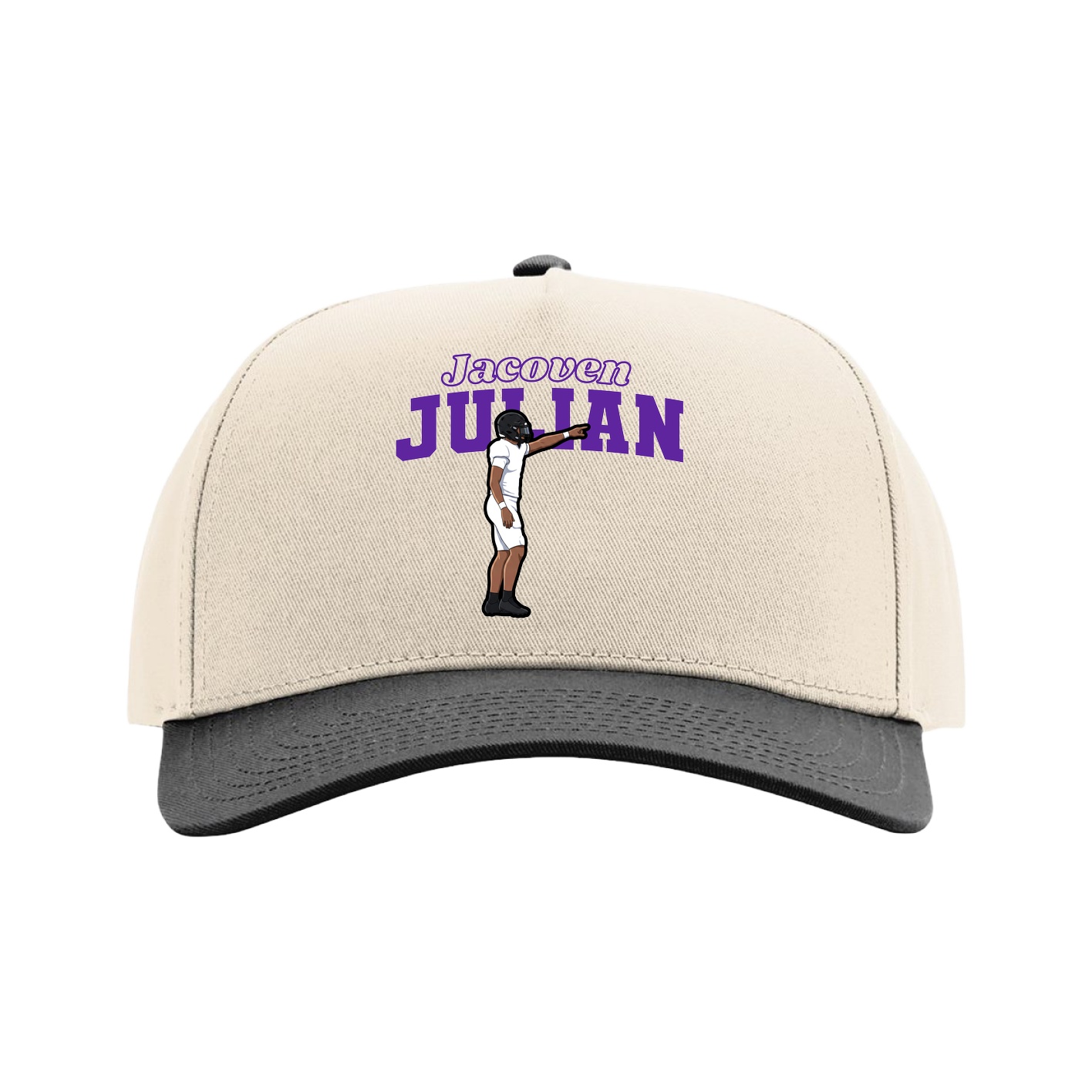 Full Fabric Five-Panel Champ Cap — Name Arch in Cream/Black