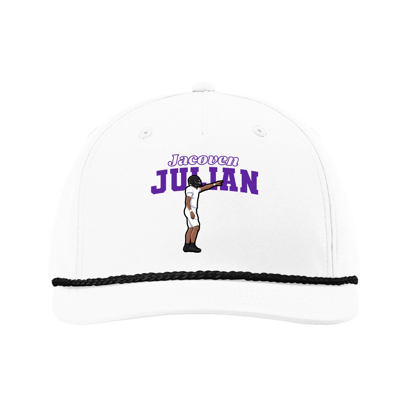 Five-Panel Classic Rope Cap — Name Arch in White