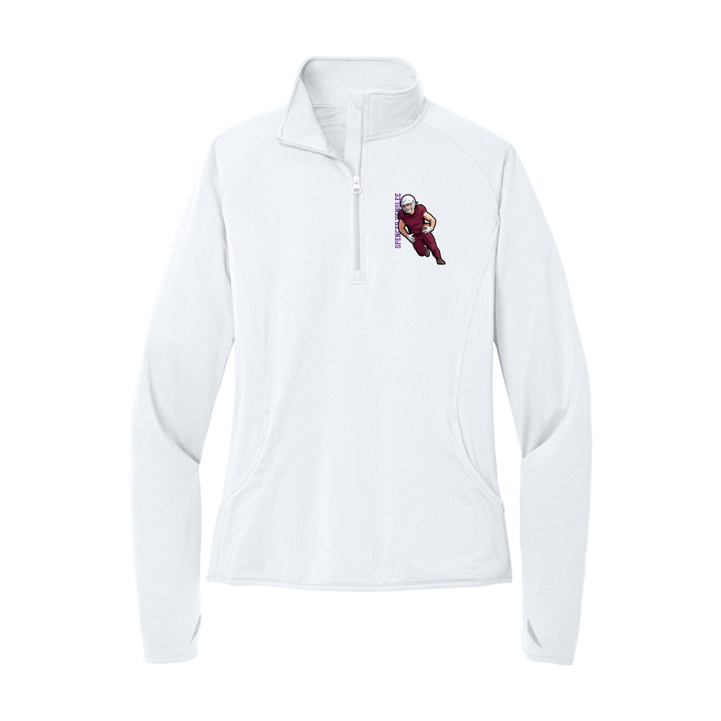 Women's Q-Zip Pullover — Name Vertical in White