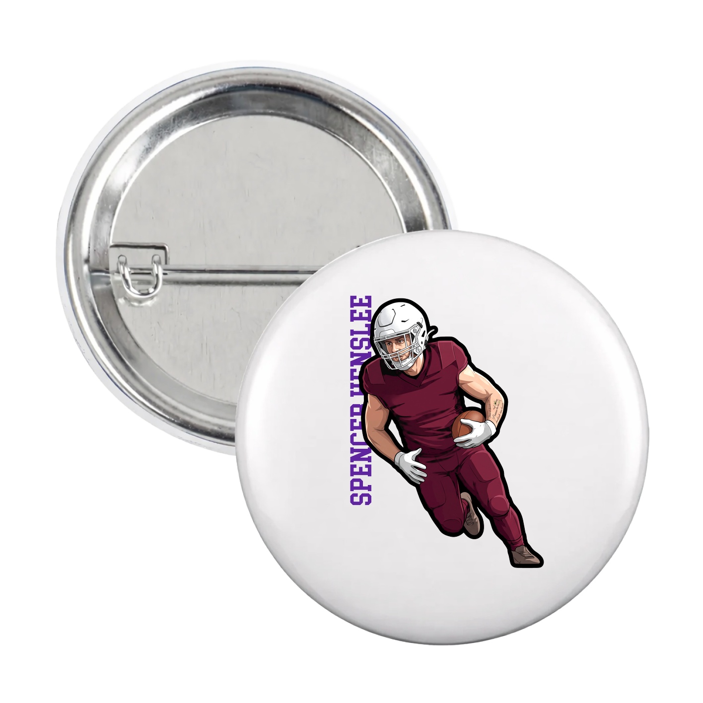 Game Day Button — Name Vertical in White