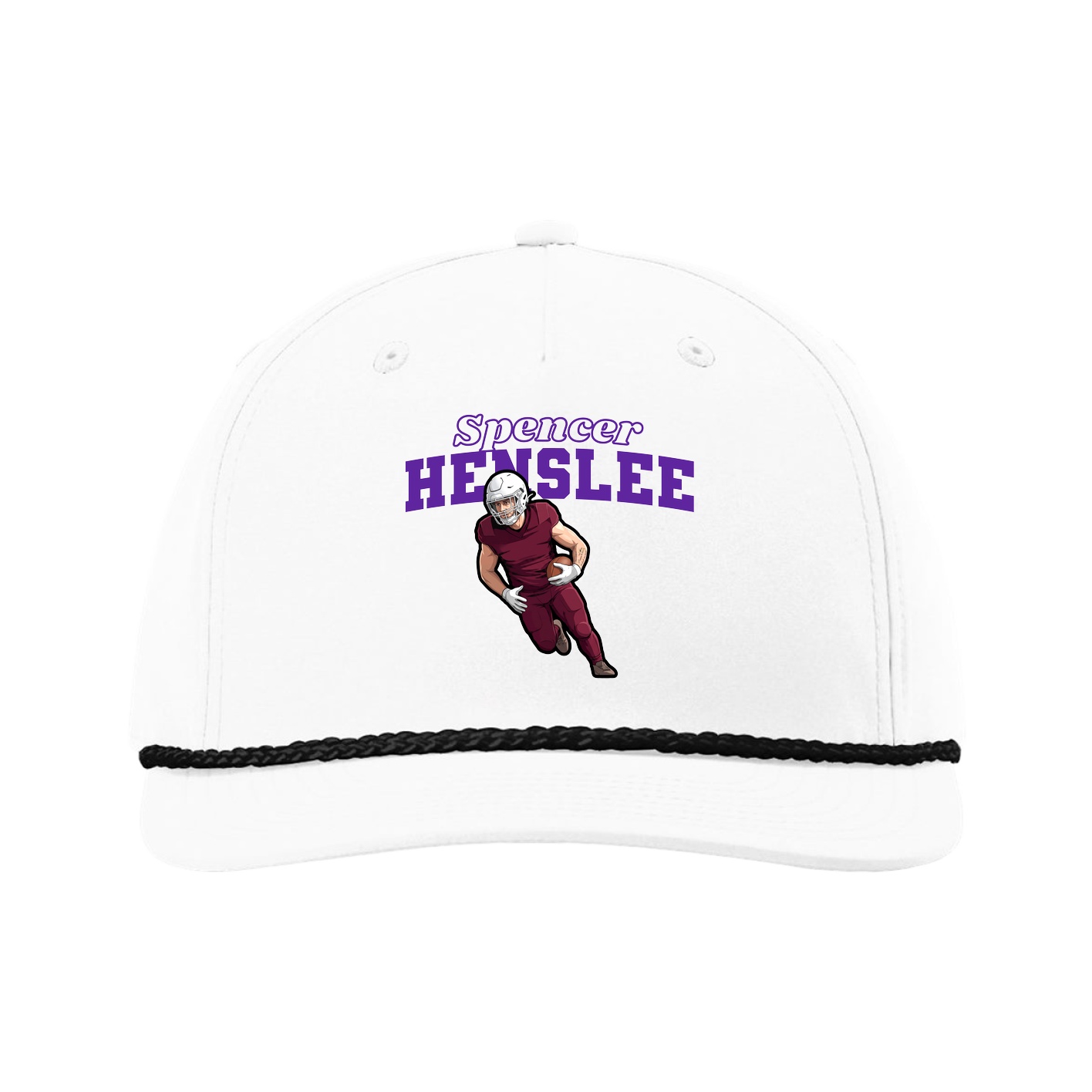 Five-Panel Classic Rope Cap — Name Arch in White