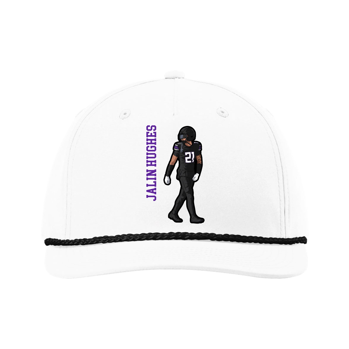 Five-Panel Classic Rope Cap — Name Vertical in White
