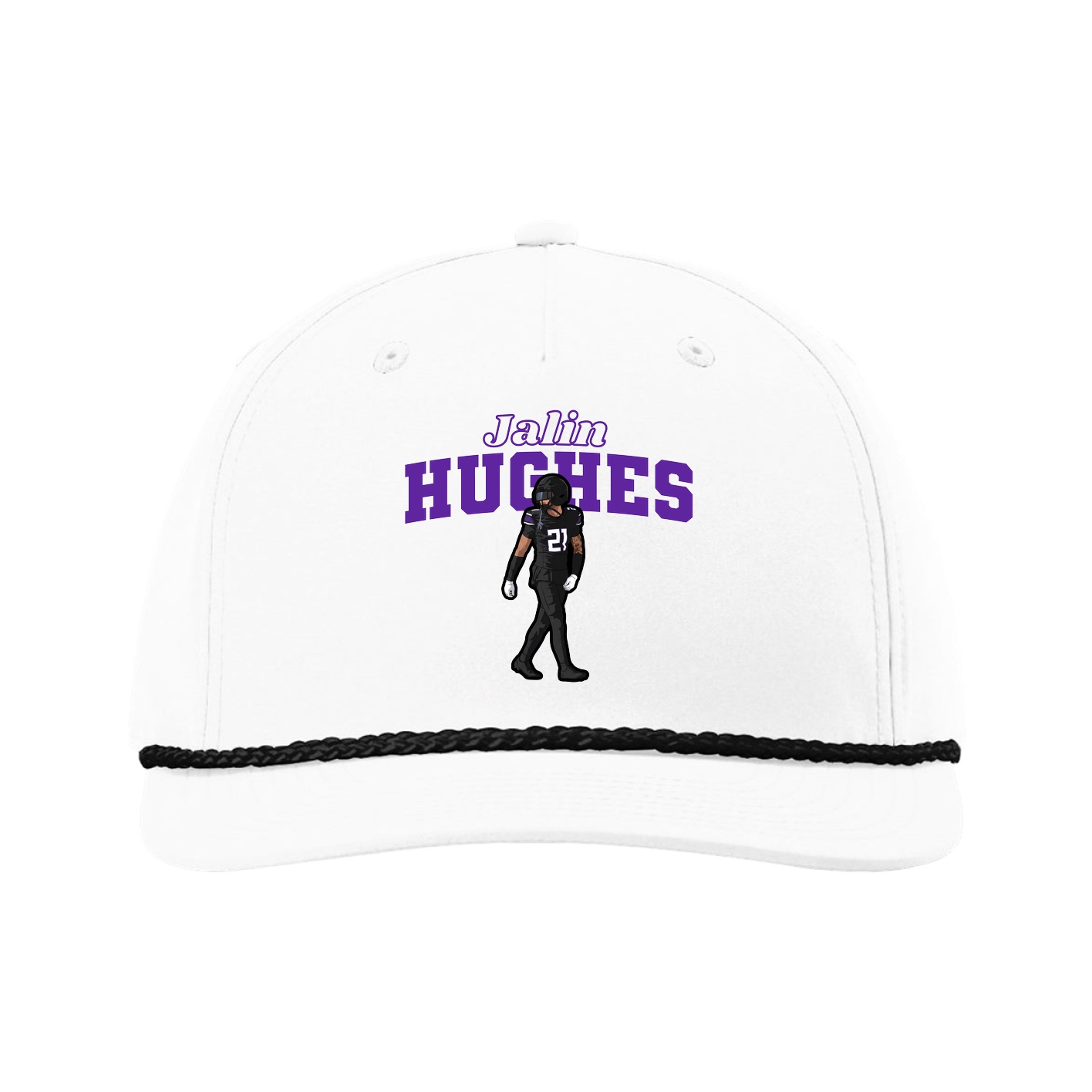 Five-Panel Classic Rope Cap — Name Arch in White