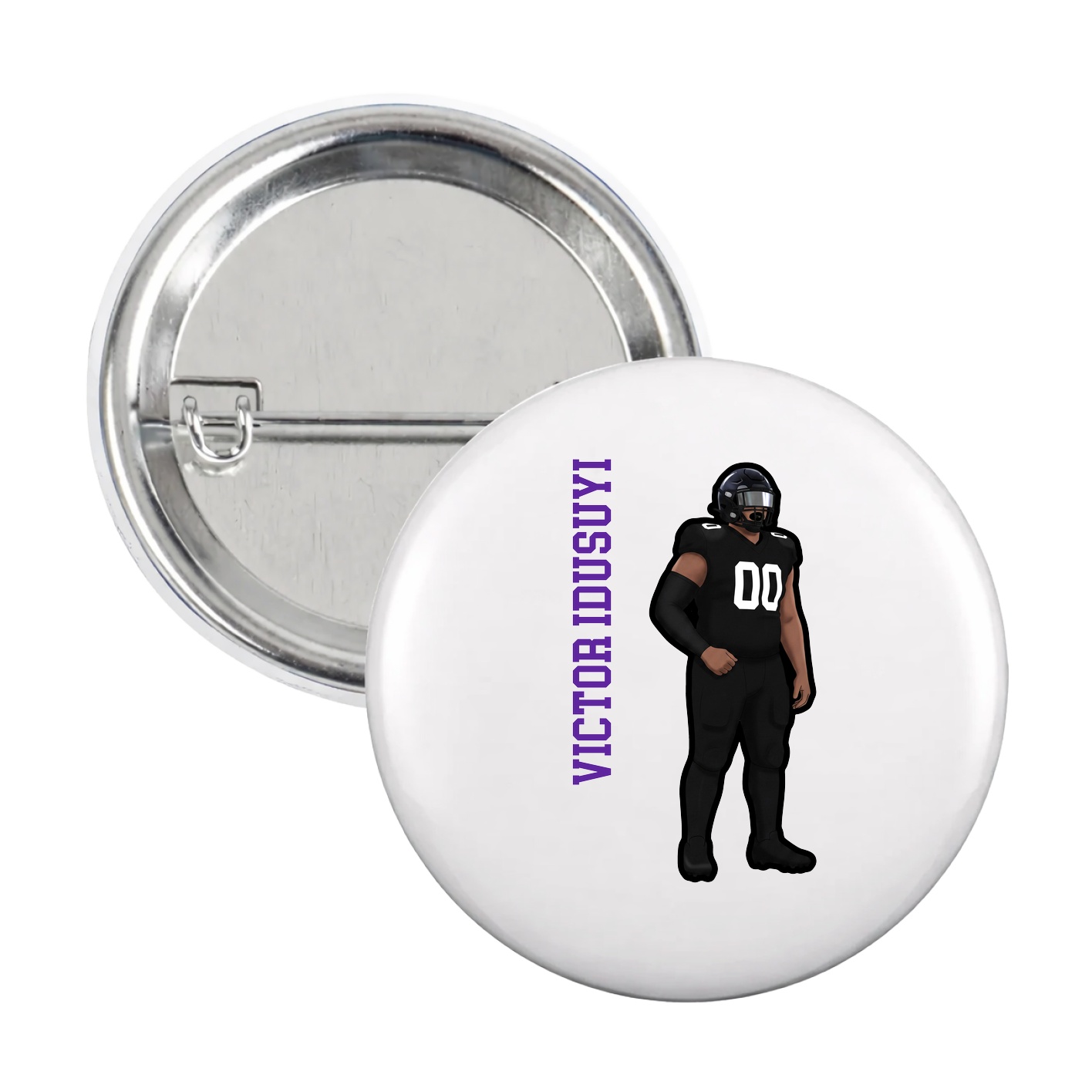 Game Day Button — Name Vertical in White