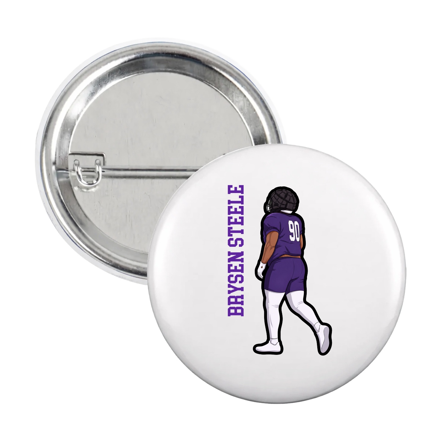 Game Day Button — Name Vertical in White