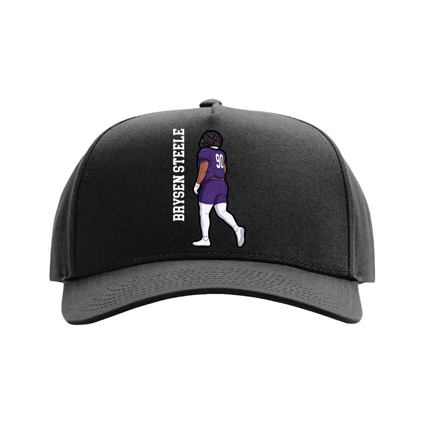 Full Fabric Five-Panel Champ Cap — Name Vertical in Black
