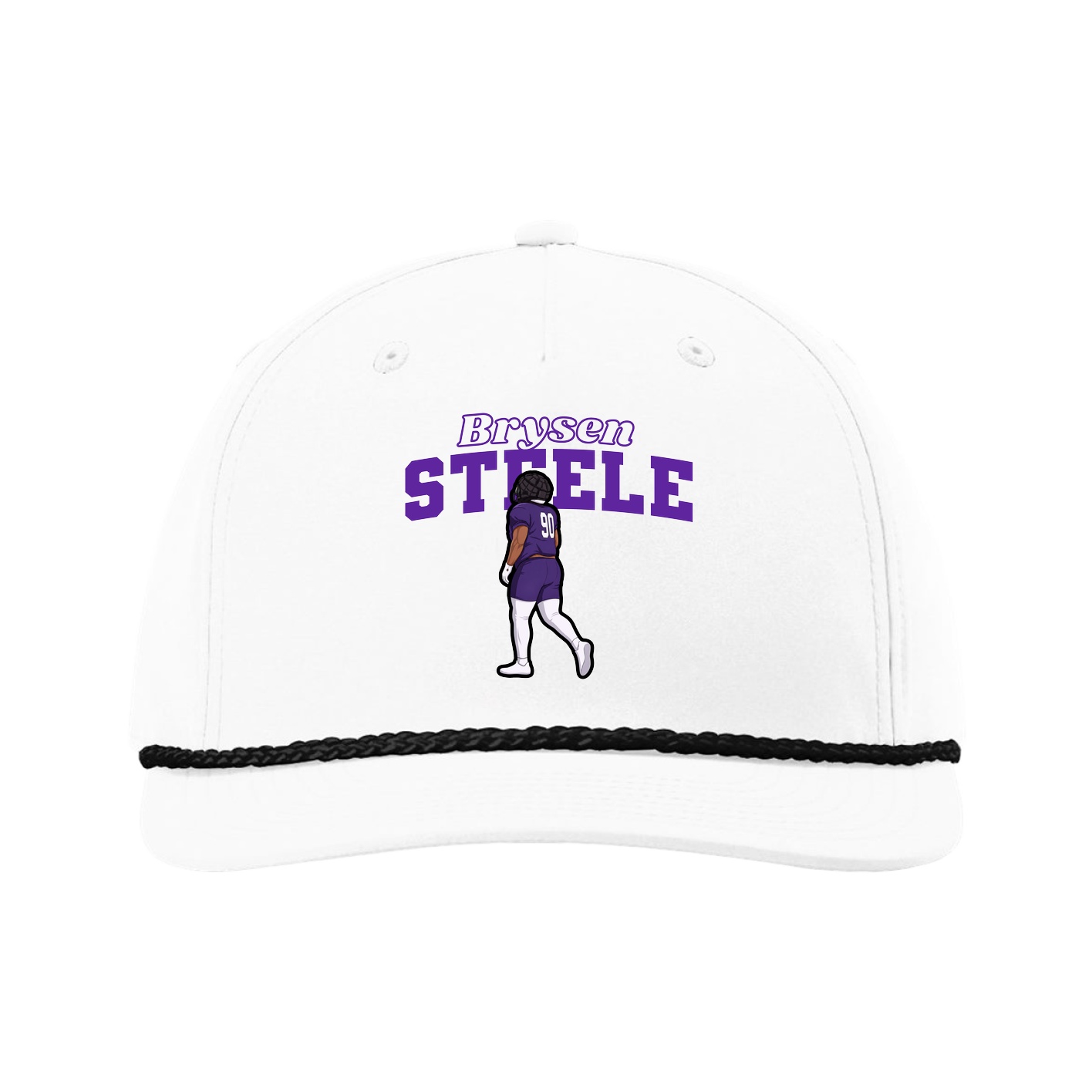 Five-Panel Classic Rope Cap — Name Arch in White