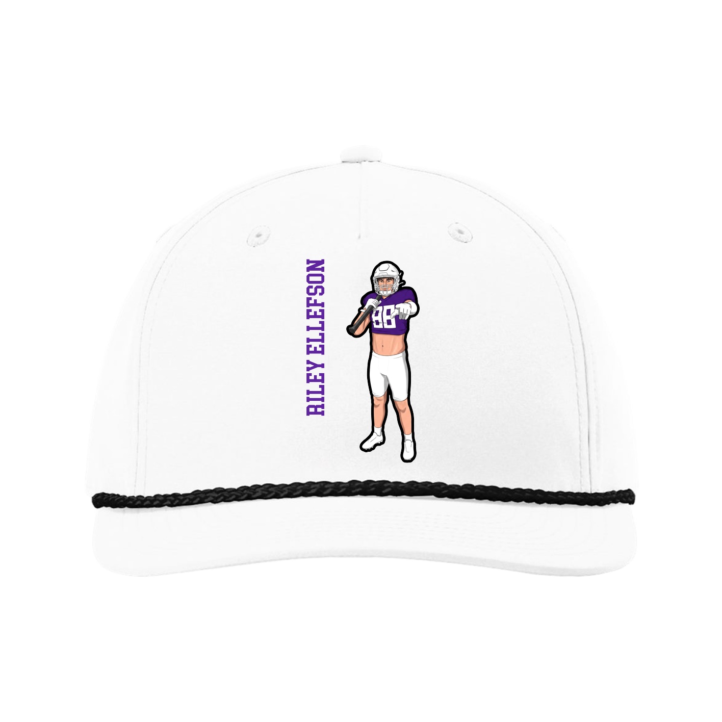 Five-Panel Classic Rope Cap — Name Vertical in White
