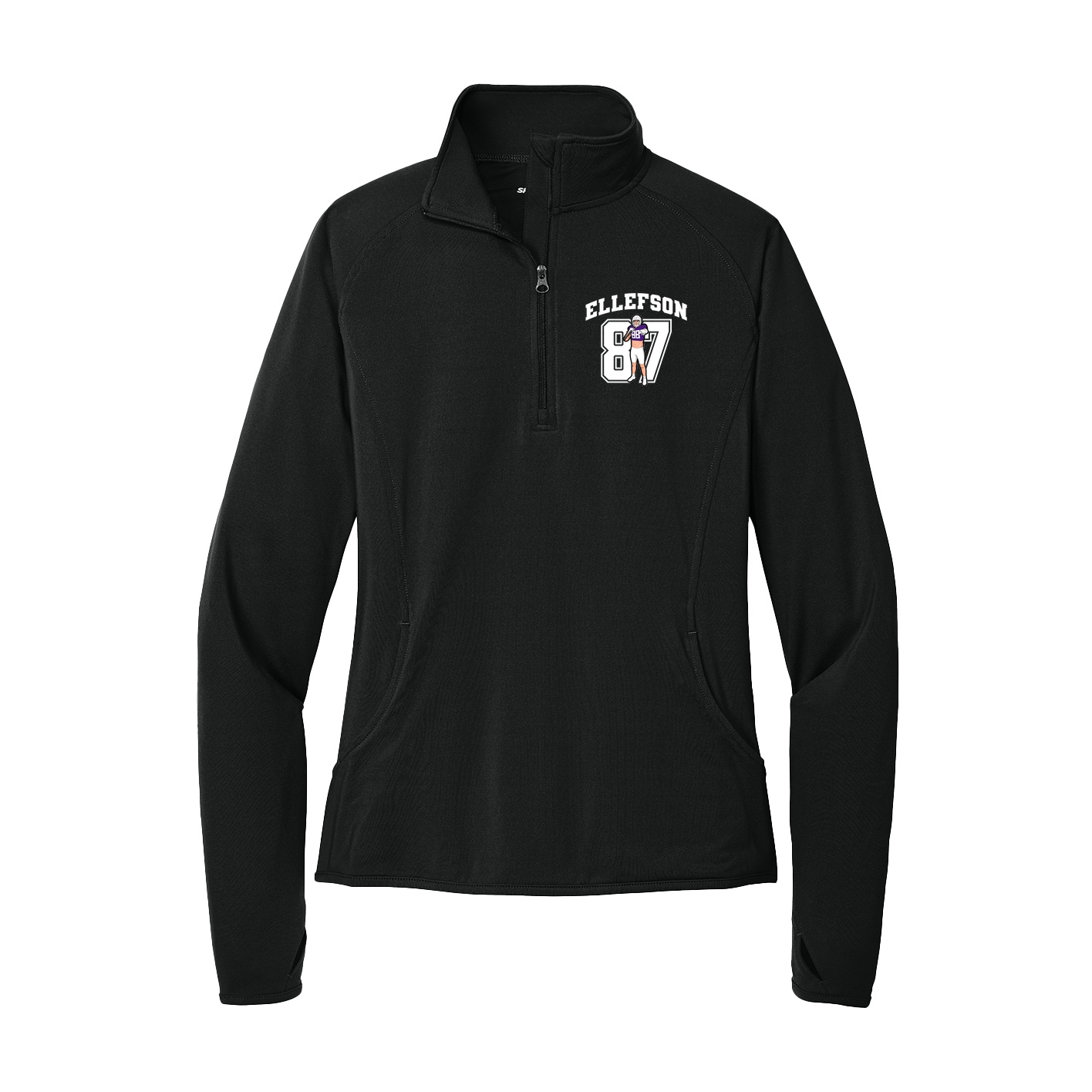 Women's Q-Zip Pullover — Number in Black