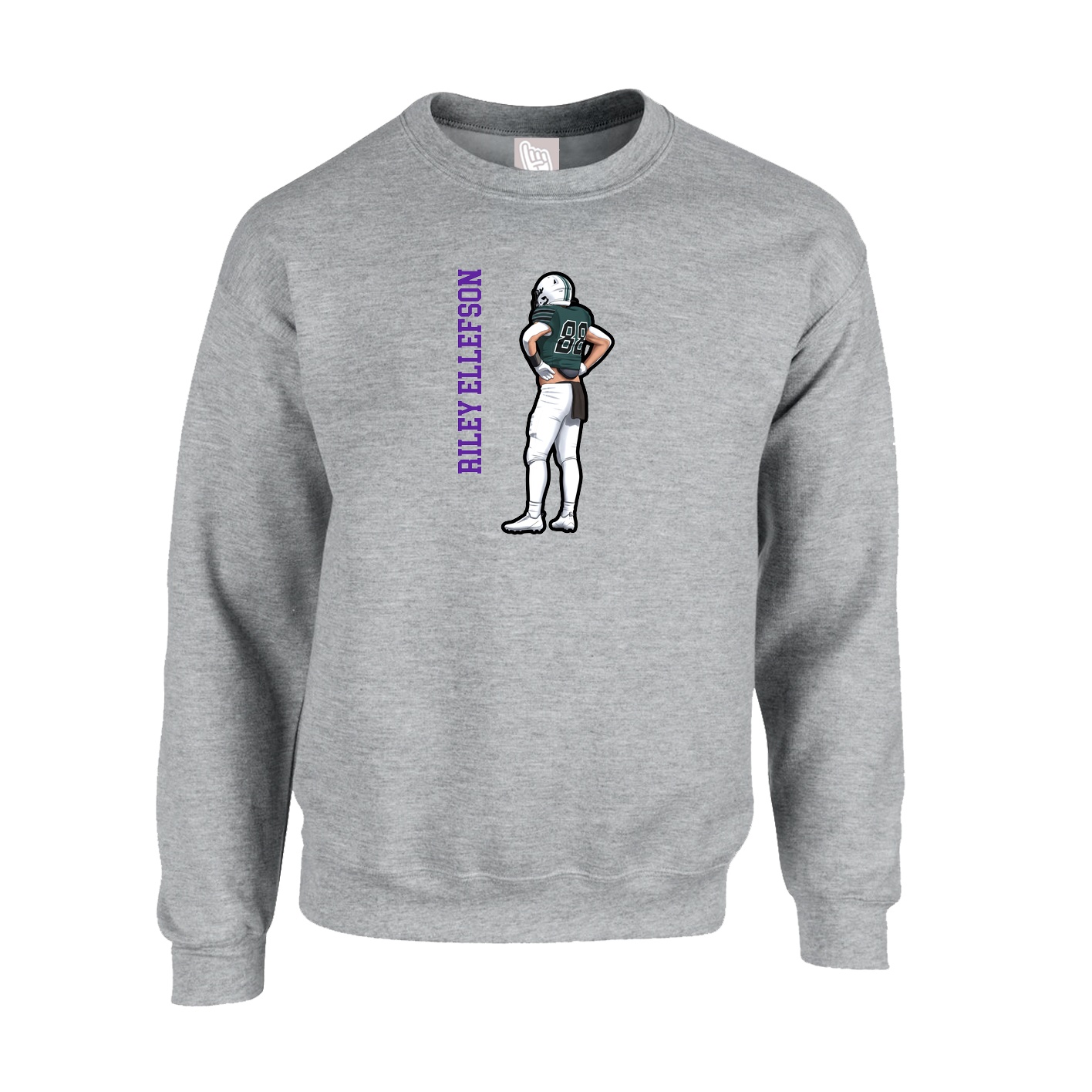 Fleece Crew — Name Vertical in Grey
