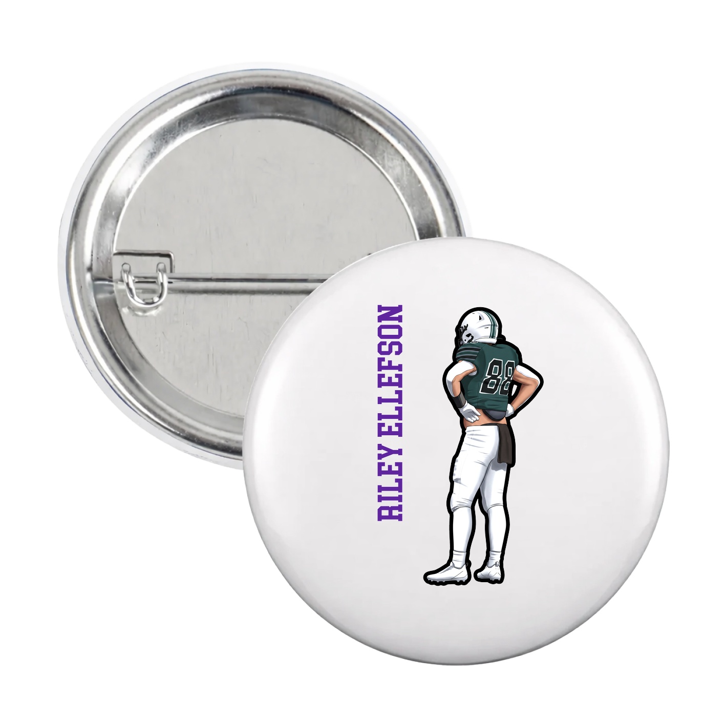 Game Day Button — Name Vertical in White