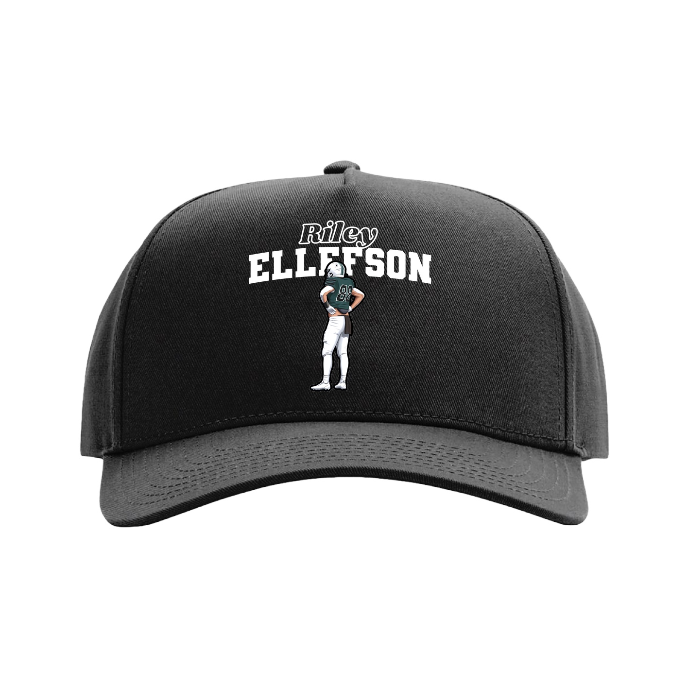Full Fabric Five-Panel Champ Cap — Name Arch in Black