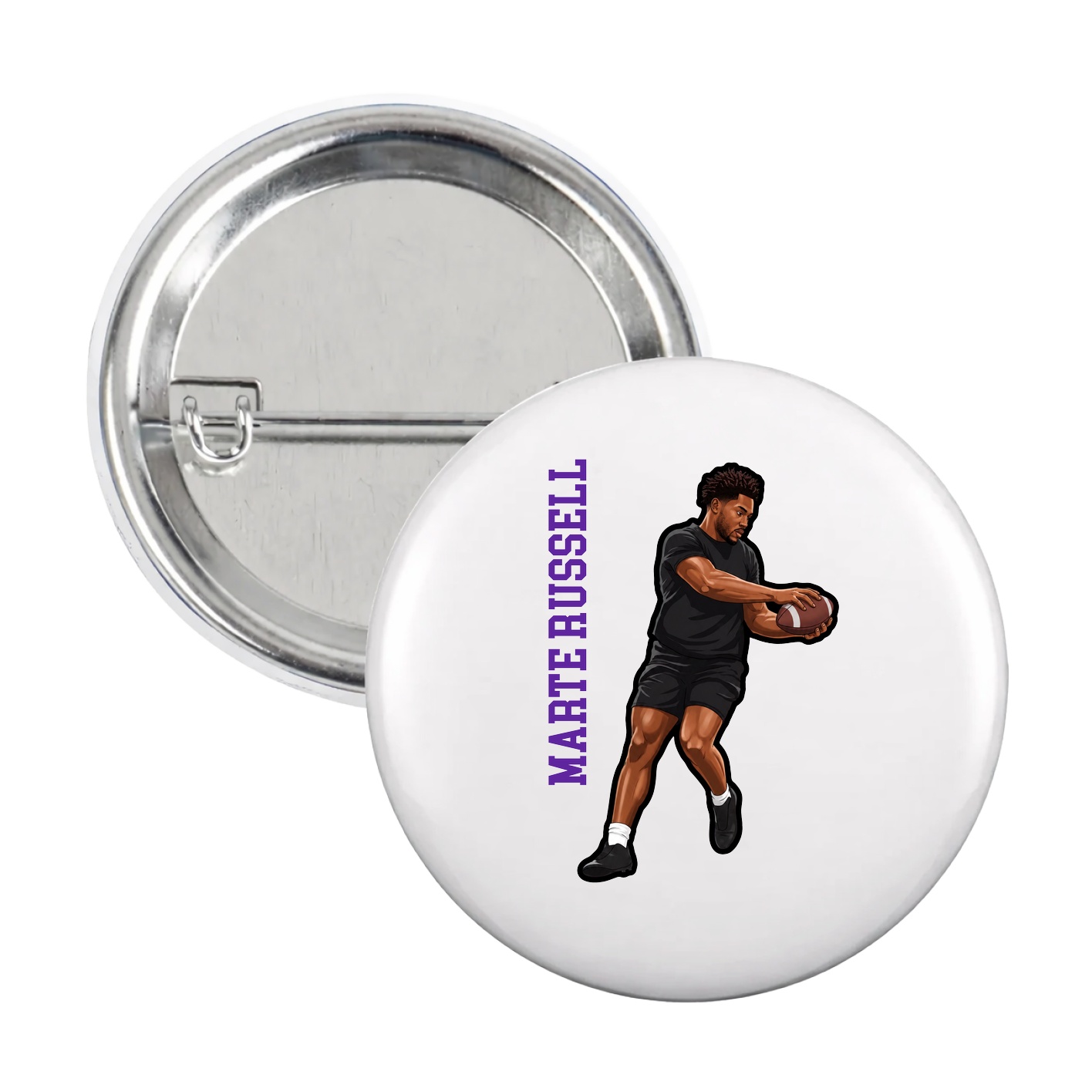 Game Day Button — Name Vertical in White