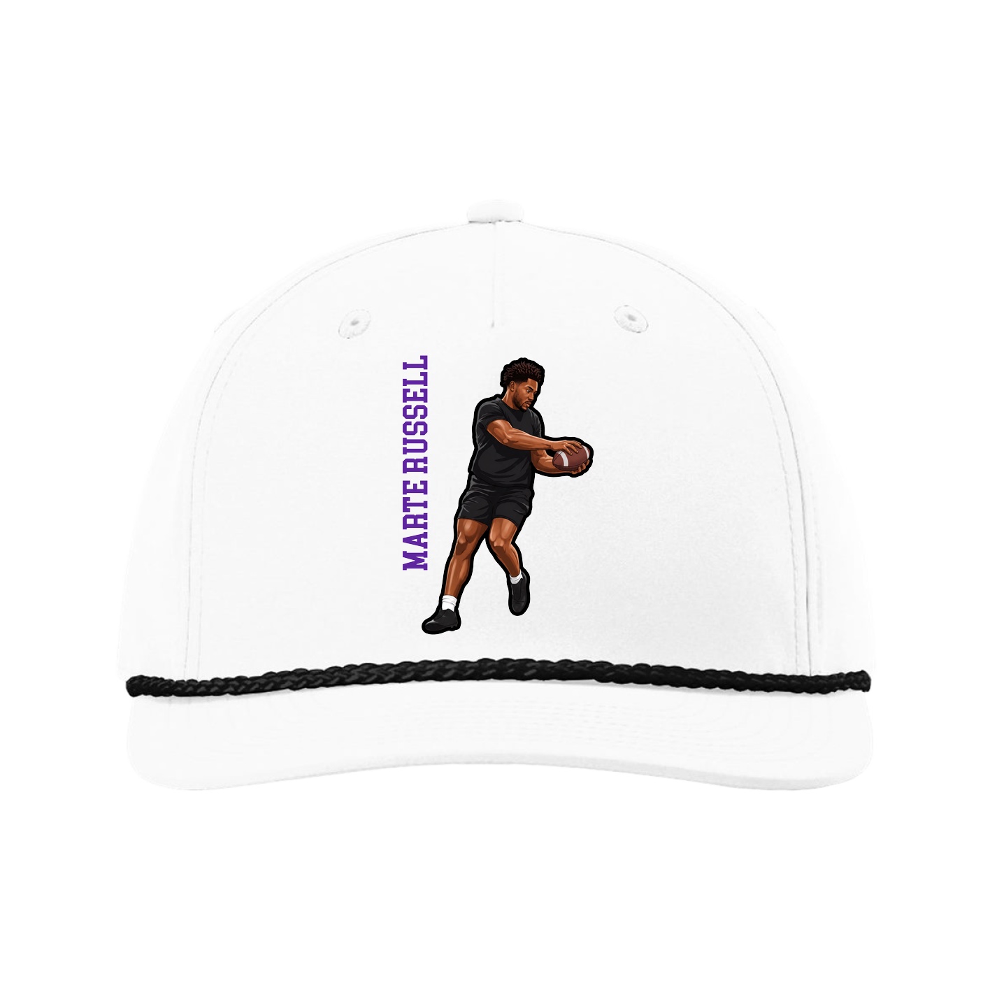 Five-Panel Classic Rope Cap — Name Vertical in White