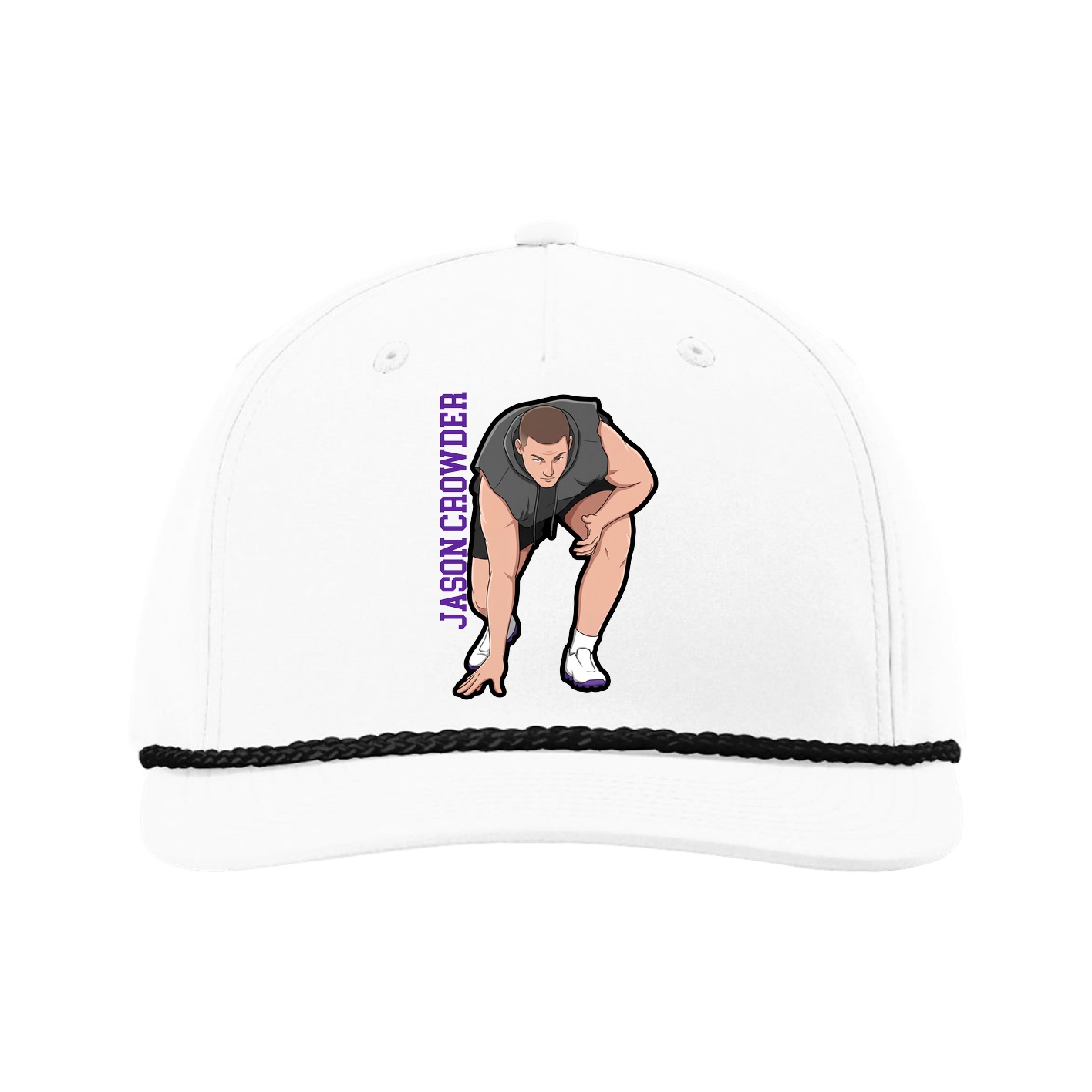 Five-Panel Classic Rope Cap — Name Vertical in White