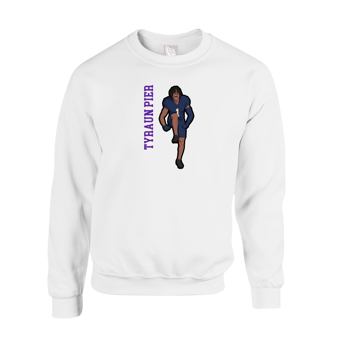 Fleece Crew — Name Vertical in White