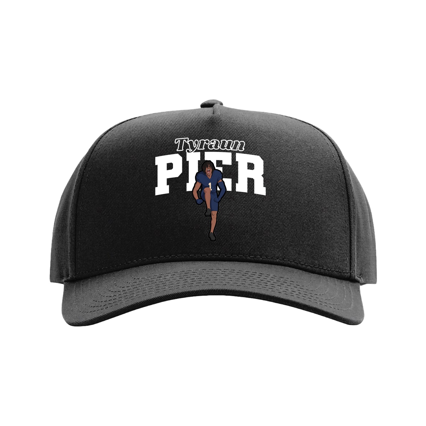 Full Fabric Five-Panel Champ Cap — Name Arch in Black