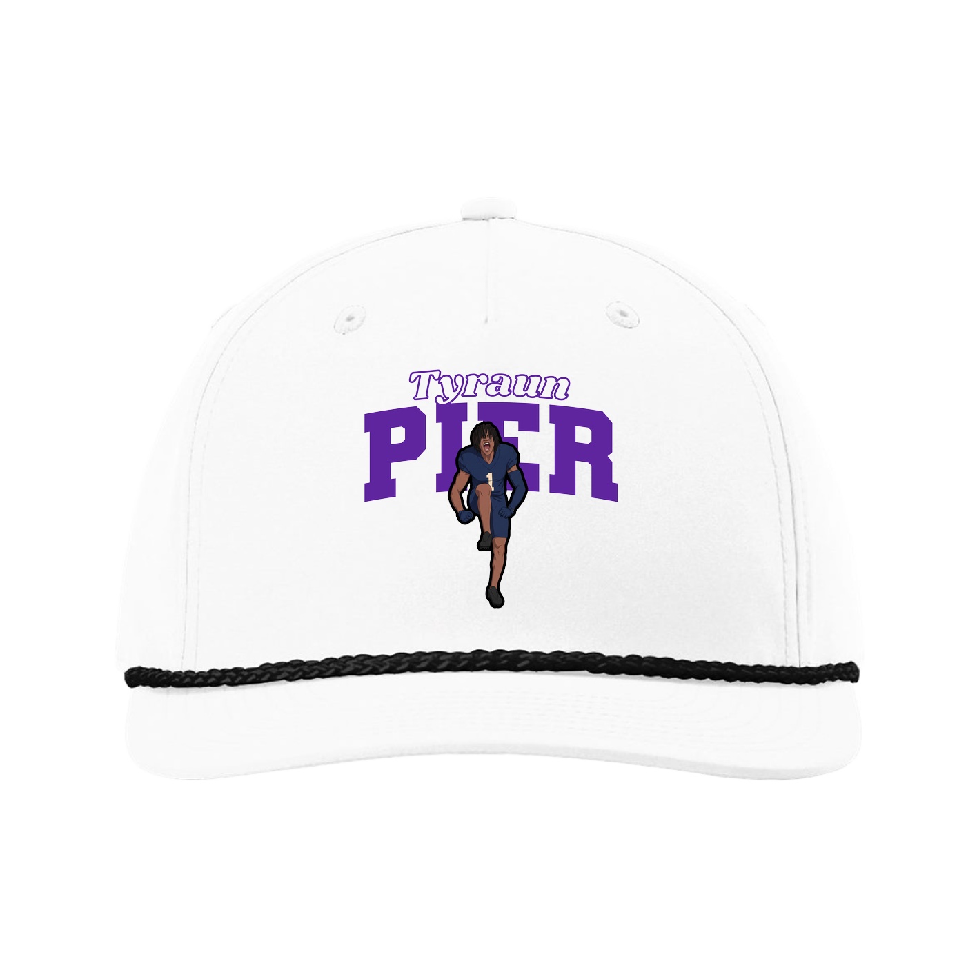 Five-Panel Classic Rope Cap — Name Arch in White