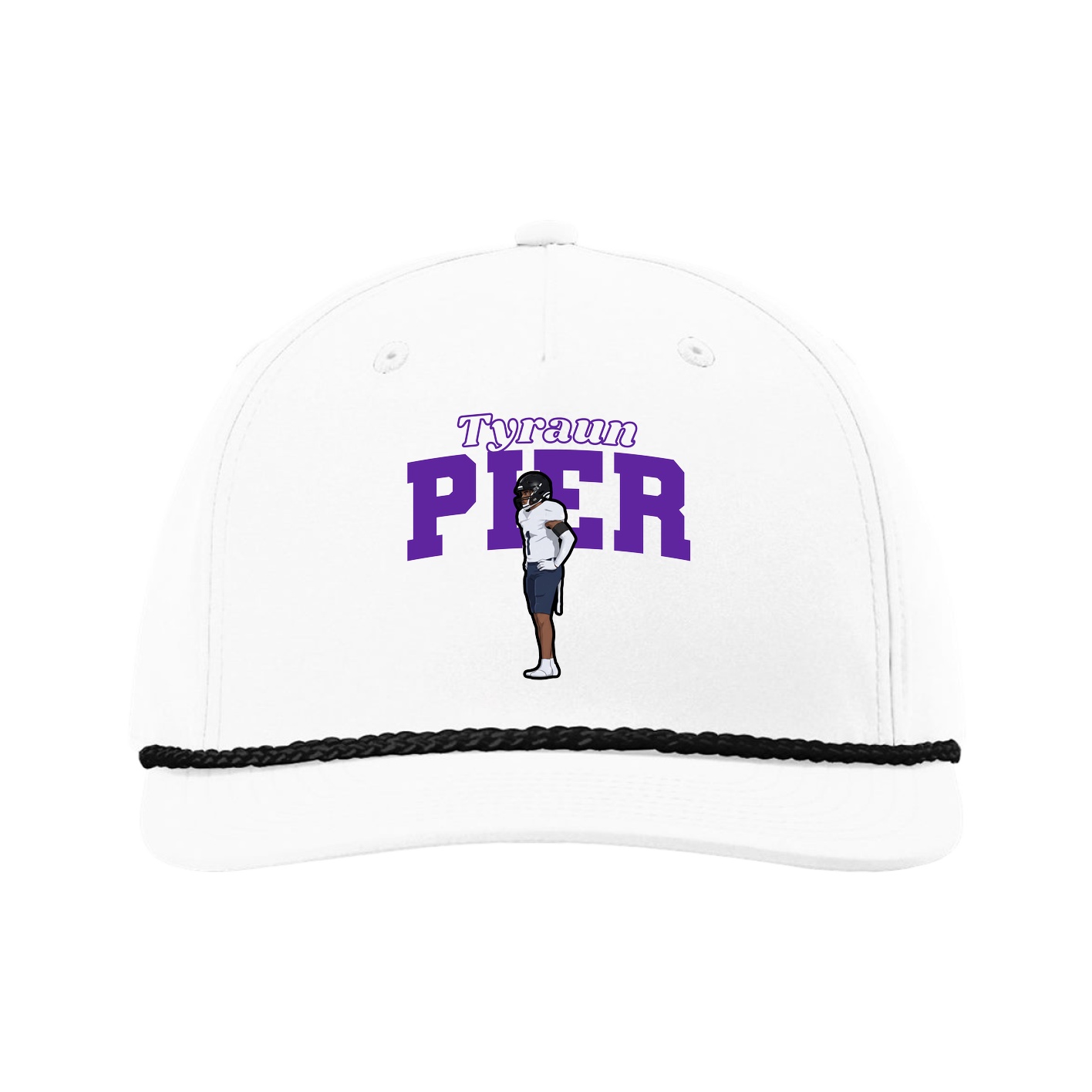 Five-Panel Classic Rope Cap — Name Arch in White