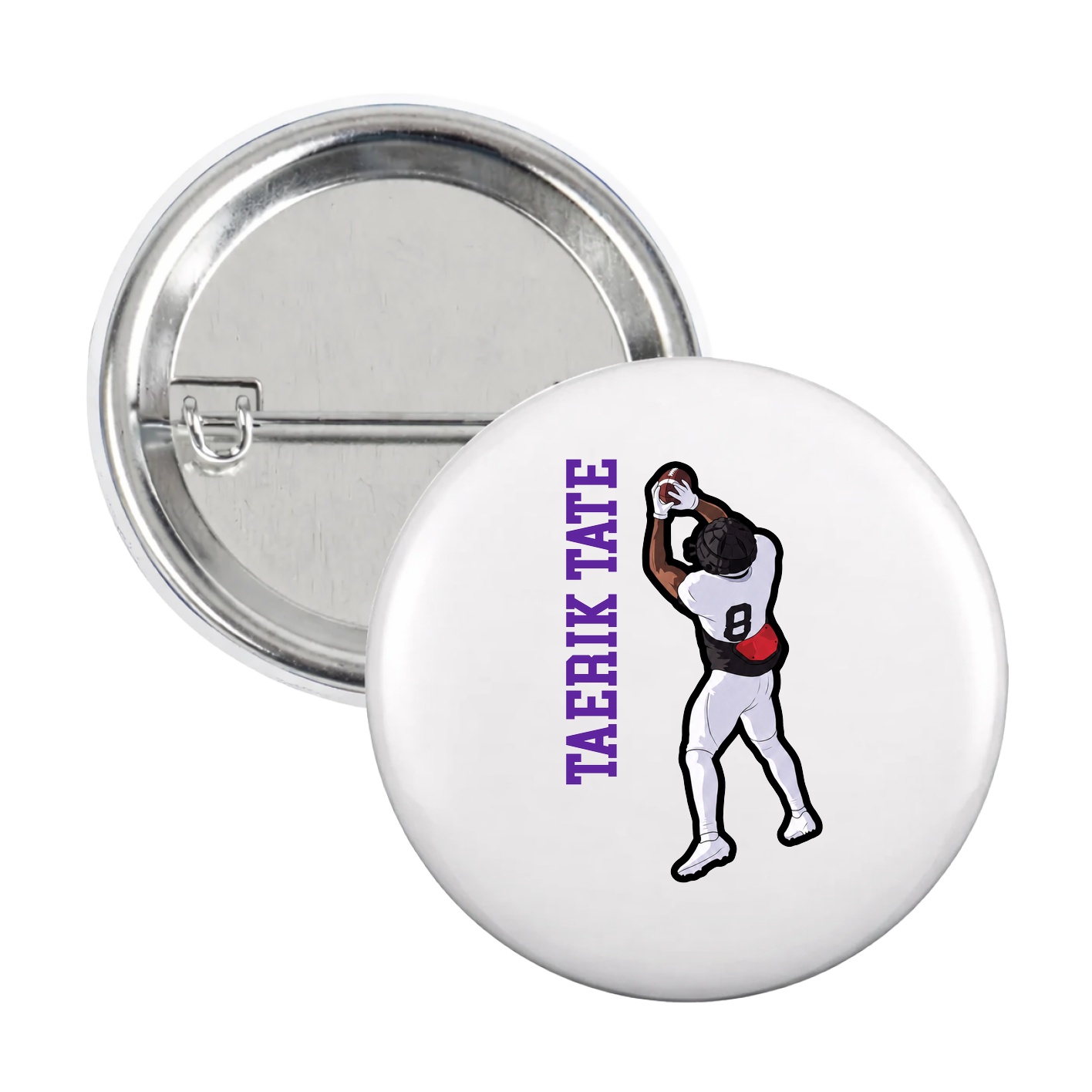 Game Day Button — Name Vertical in White