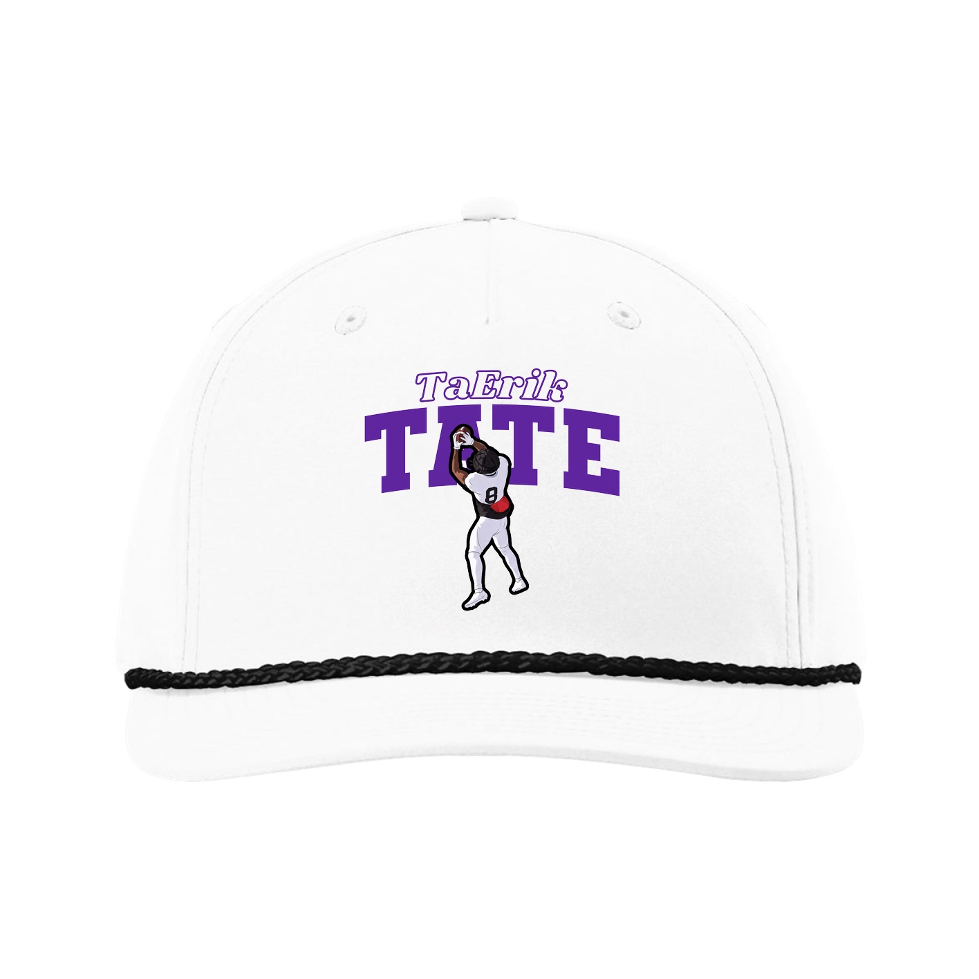 Five-Panel Classic Rope Cap — Name Arch in White