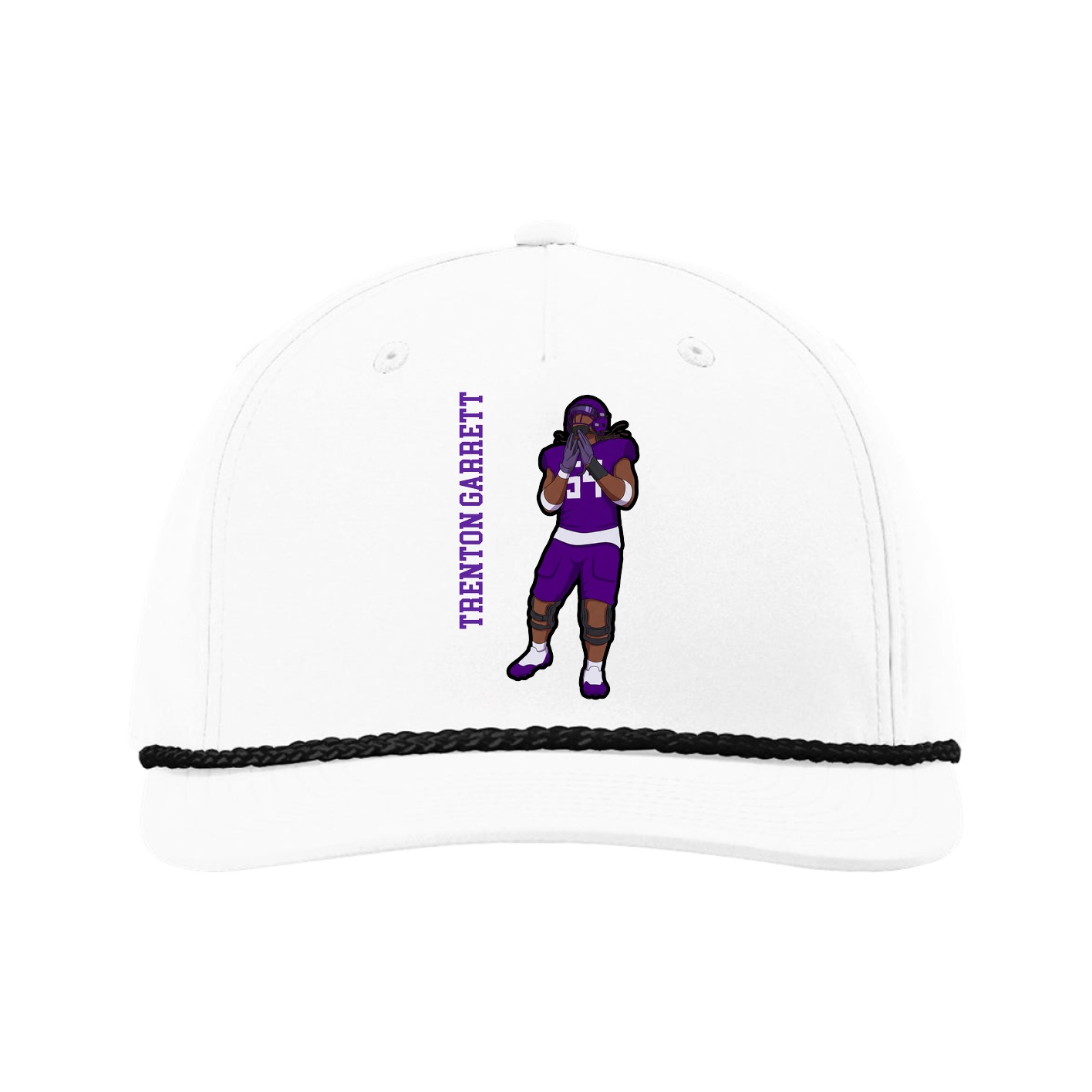 Five-Panel Classic Rope Cap — Name Vertical in White