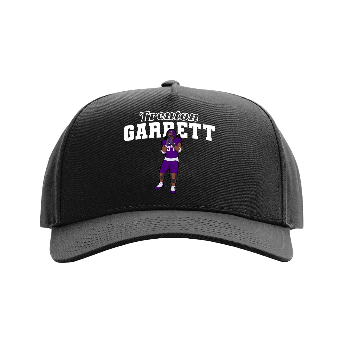 Full Fabric Five-Panel Champ Cap — Name Arch in Black