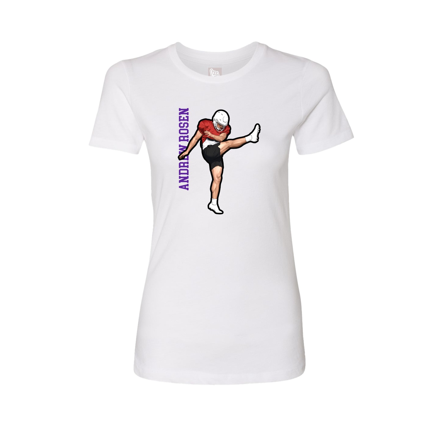Fitted Women's Tee — Name Vertical in White