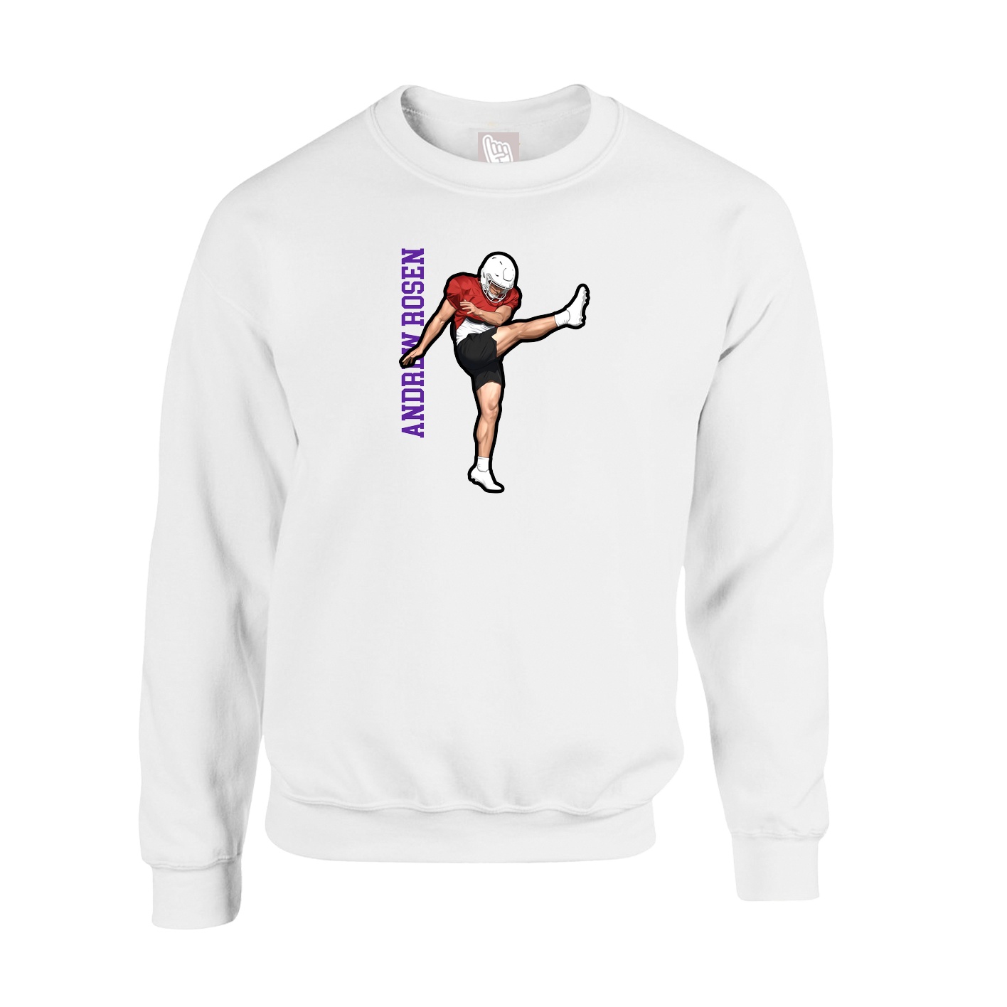 Fleece Crew — Name Vertical in White