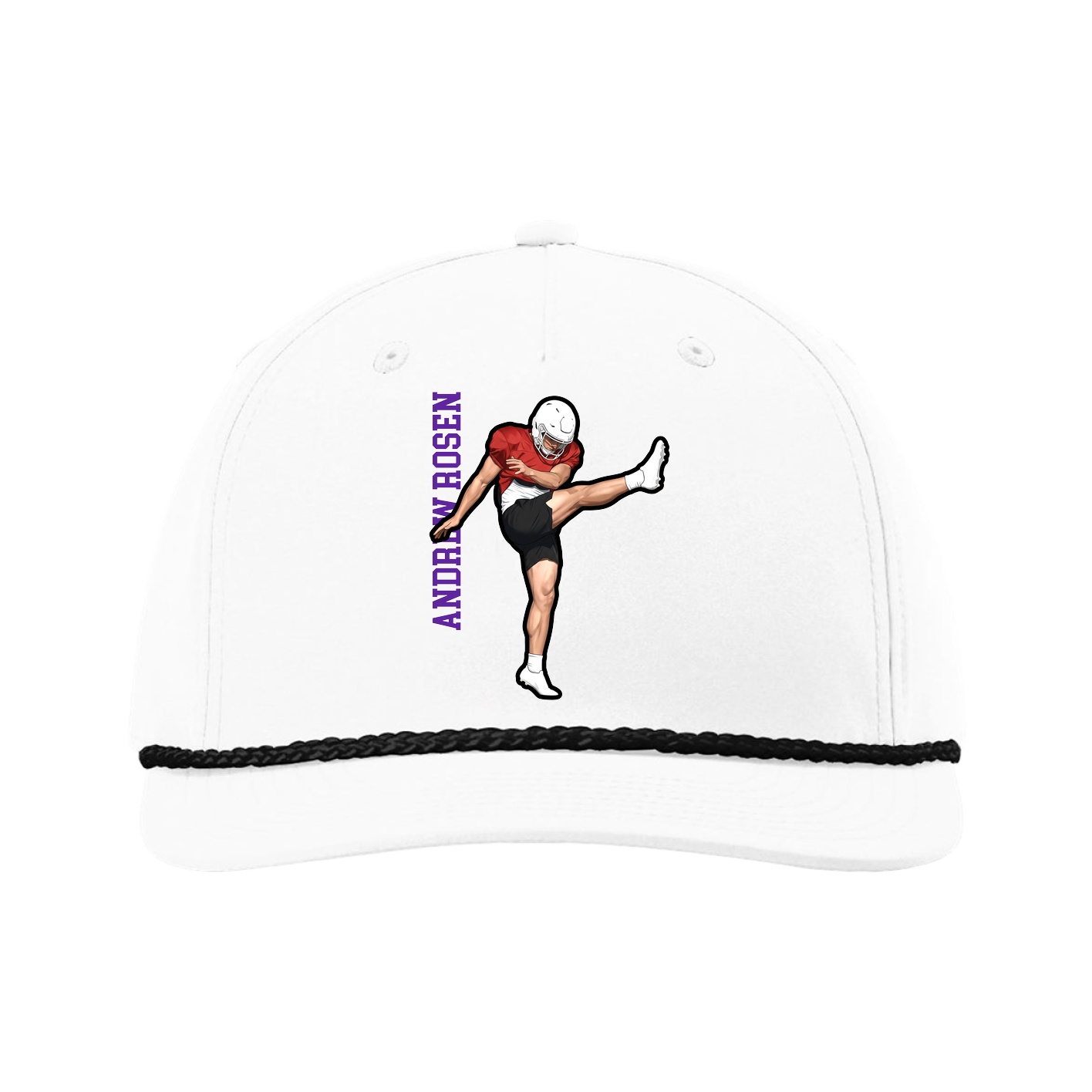 Five-Panel Classic Rope Cap — Name Vertical in White
