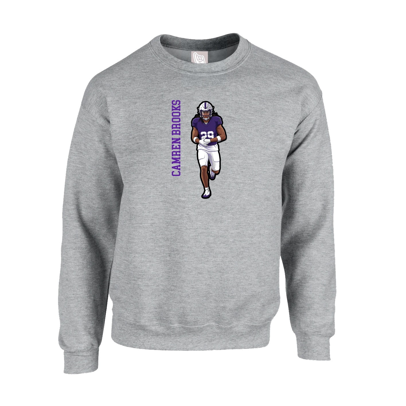 Fleece Crew — Name Vertical in Grey