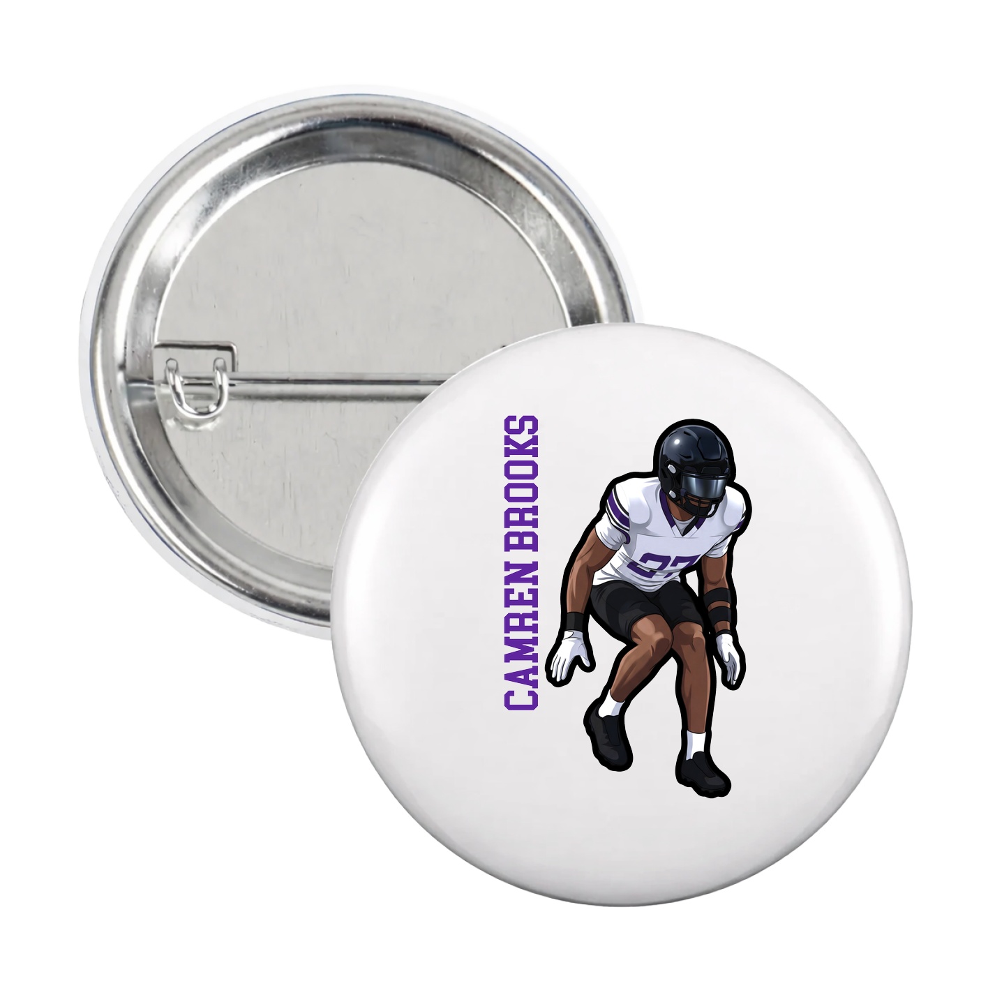 Game Day Button — Name Vertical in White