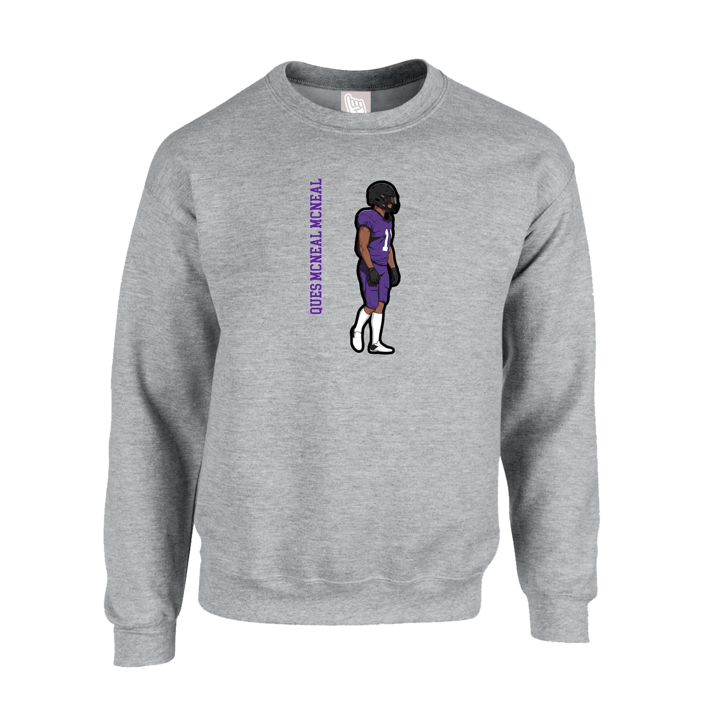 Fleece Crew — Name Vertical in Grey