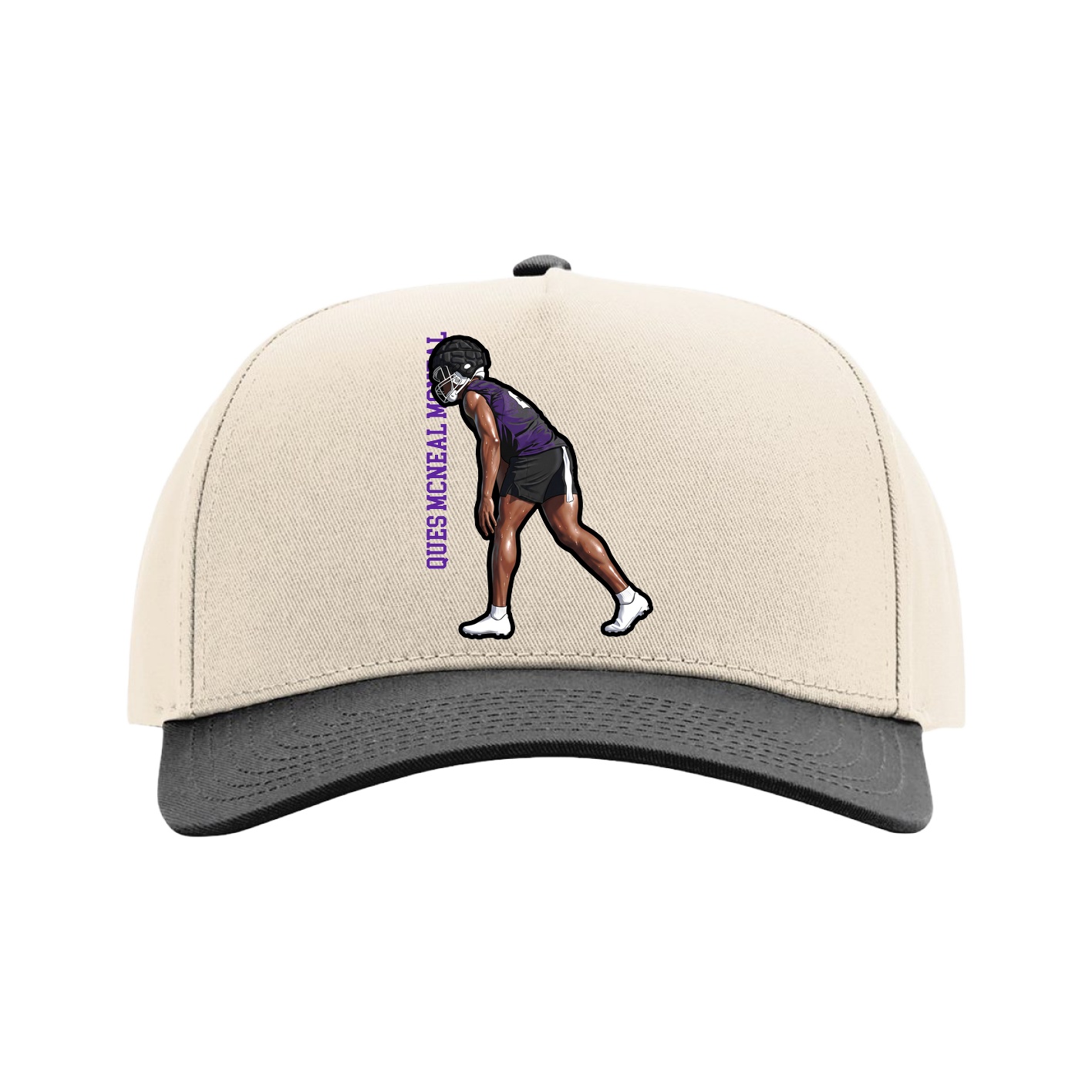 Full Fabric Five-Panel Champ Cap — Name Vertical in Cream/Black