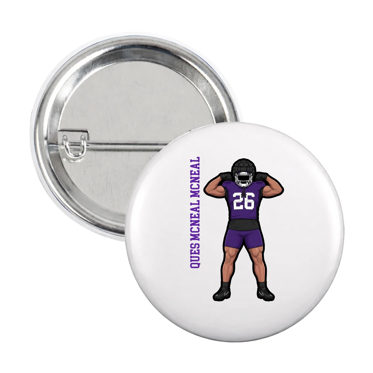Game Day Button — Name Vertical in White