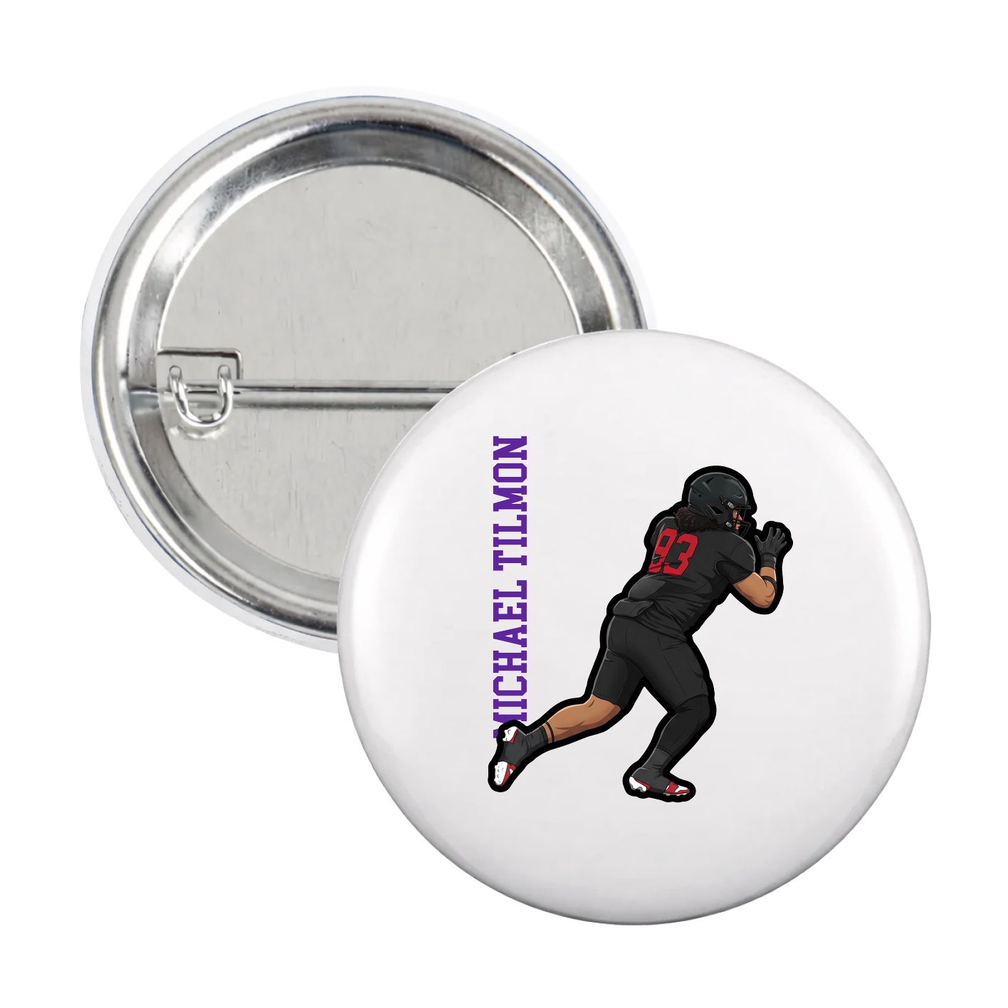 Game Day Button — Name Vertical in White