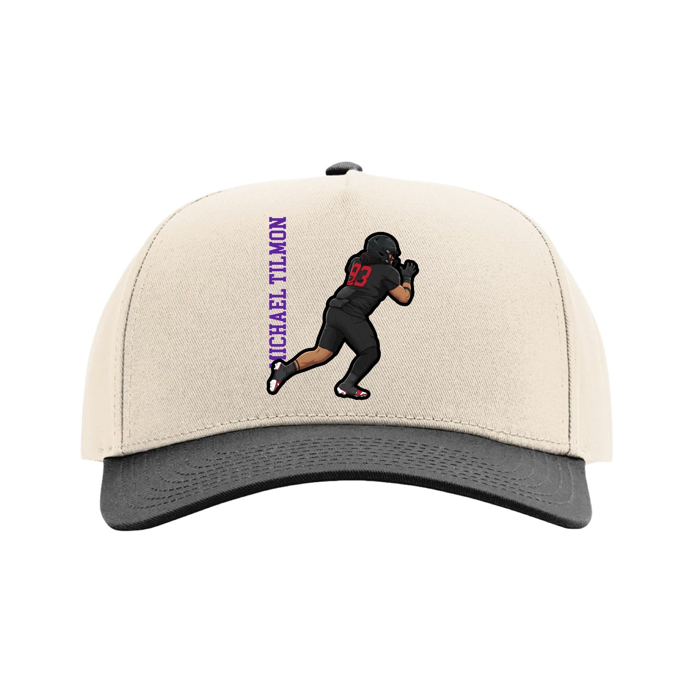 Full Fabric Five-Panel Champ Cap — Name Vertical in Cream/Black