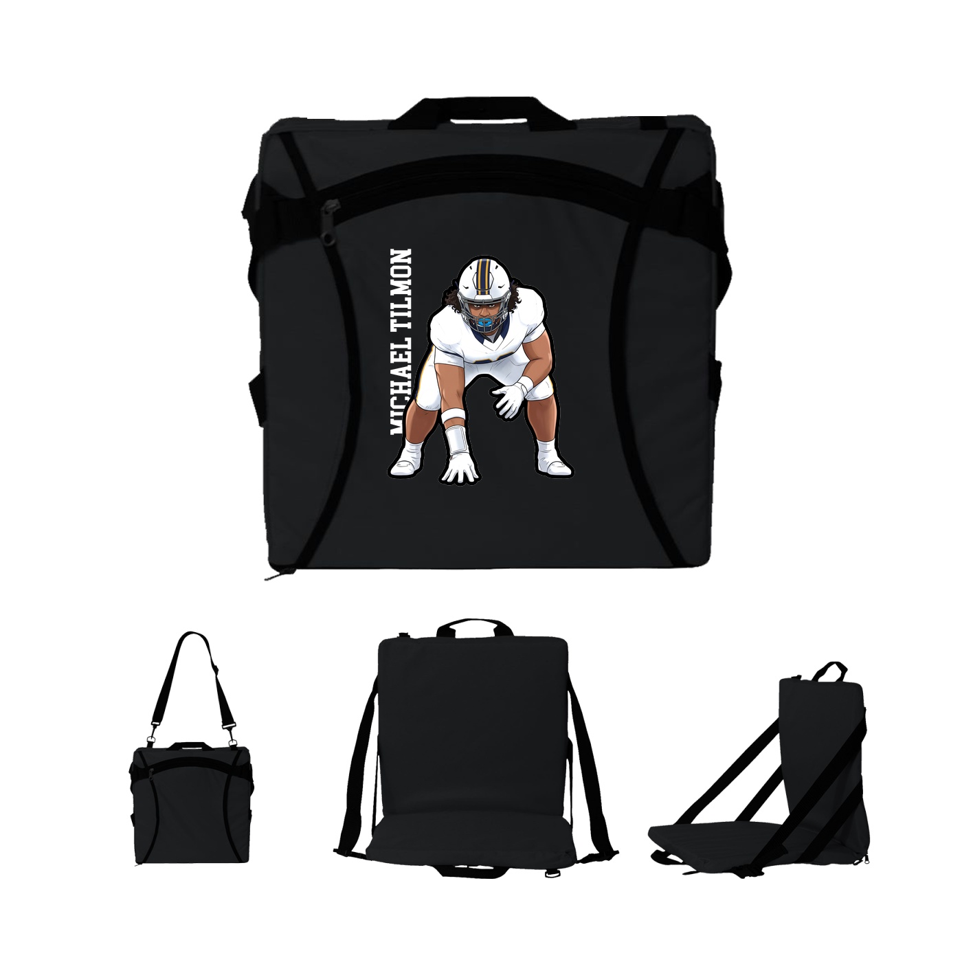 Folding Stadium Seat — Name Vertical in Black
